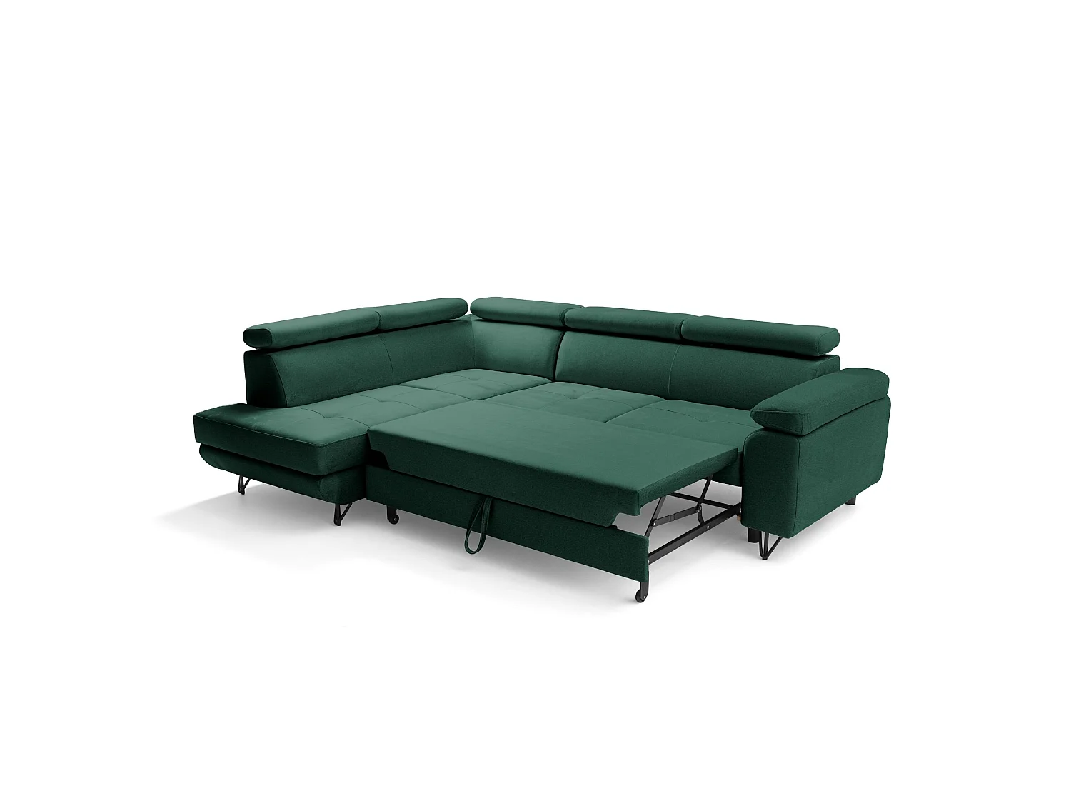 Hoekbank JUNIOR L links met slaapfunctie 128x194 velours groen