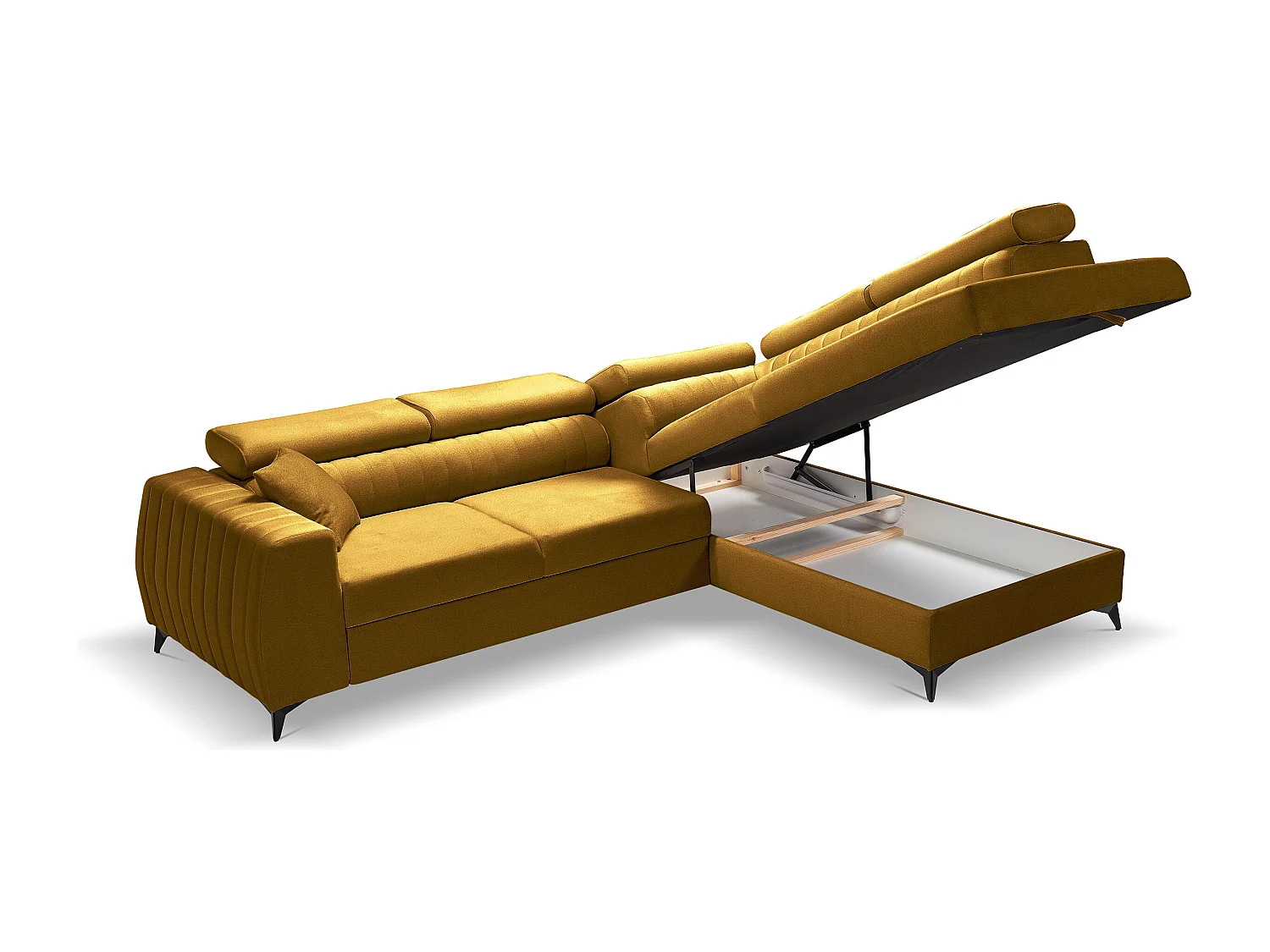 Canapé d'angle PIERO L Gauche avec fonction couchage 125x195 Velours Doré