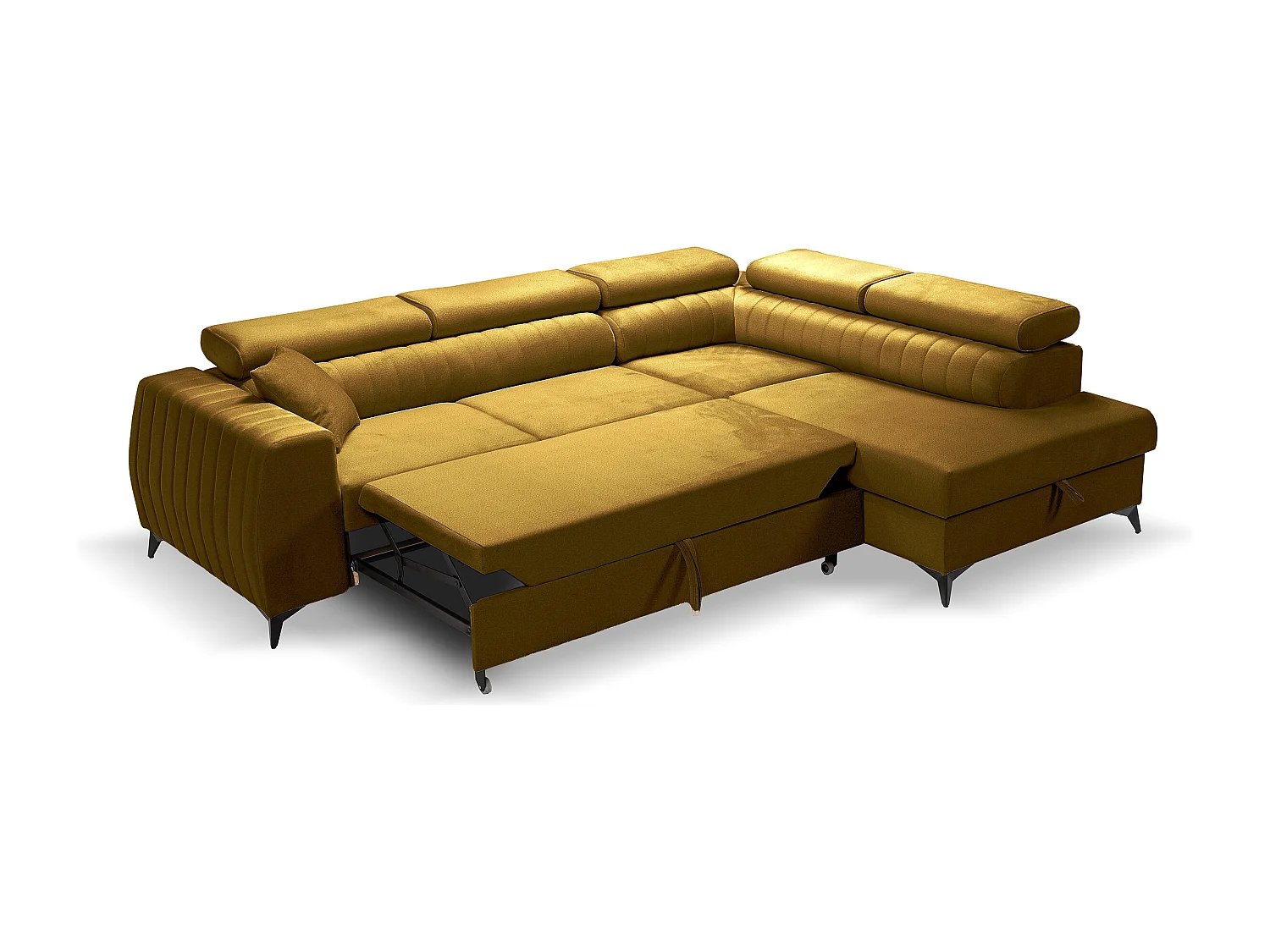Canapé d'angle PIERO L Gauche avec fonction couchage 125x195 Velours Doré
