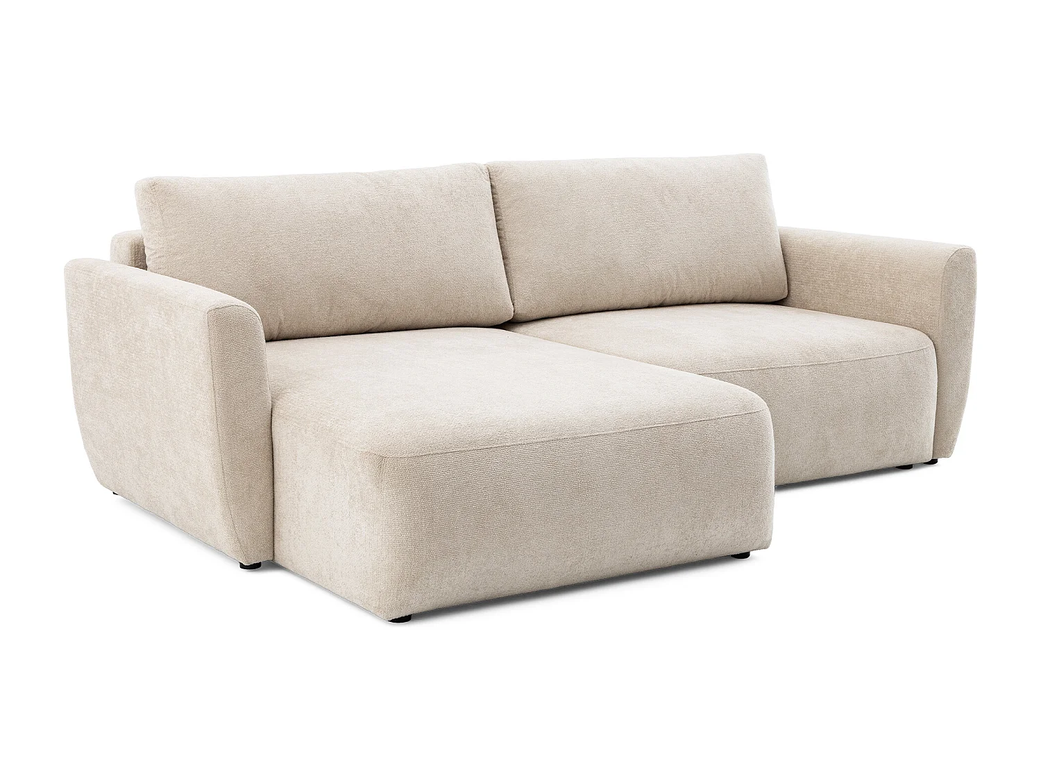 Canapé d'angle BELLA L Gauche avec fonction couchage 140x205 Velours Crème