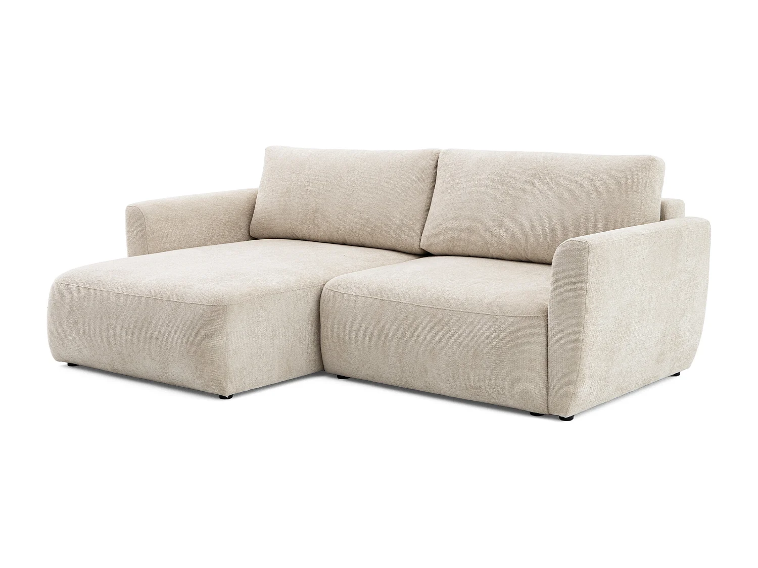 Canapé d'angle BELLA L Gauche avec fonction couchage 140x205 Velours Crème