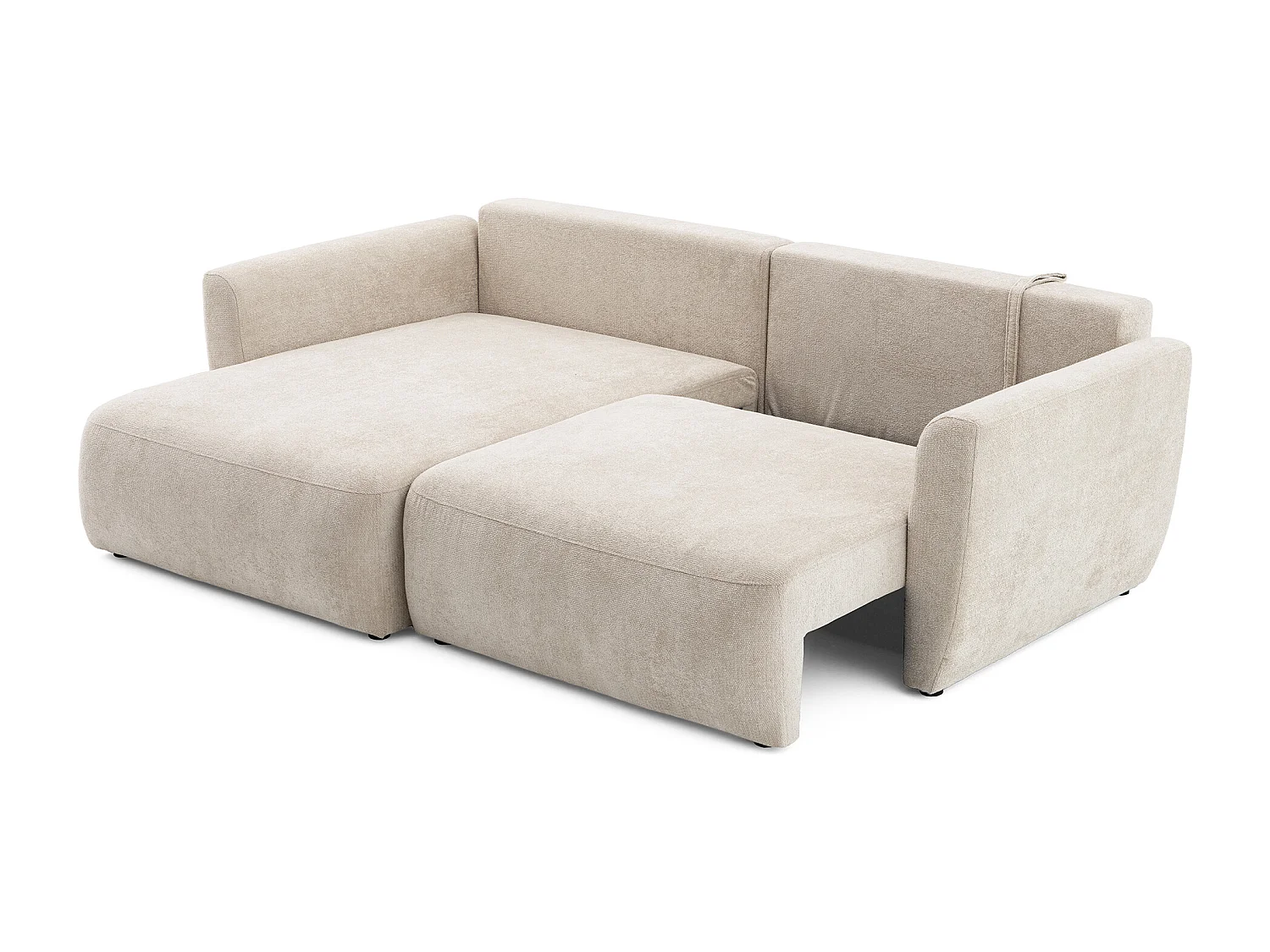 Canapé d'angle BELLA L Gauche avec fonction couchage 140x205 Velours Crème