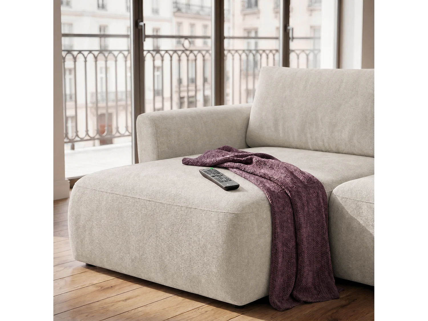 Canapé d'angle BELLA L Gauche avec fonction couchage 140x205 Velours Crème
