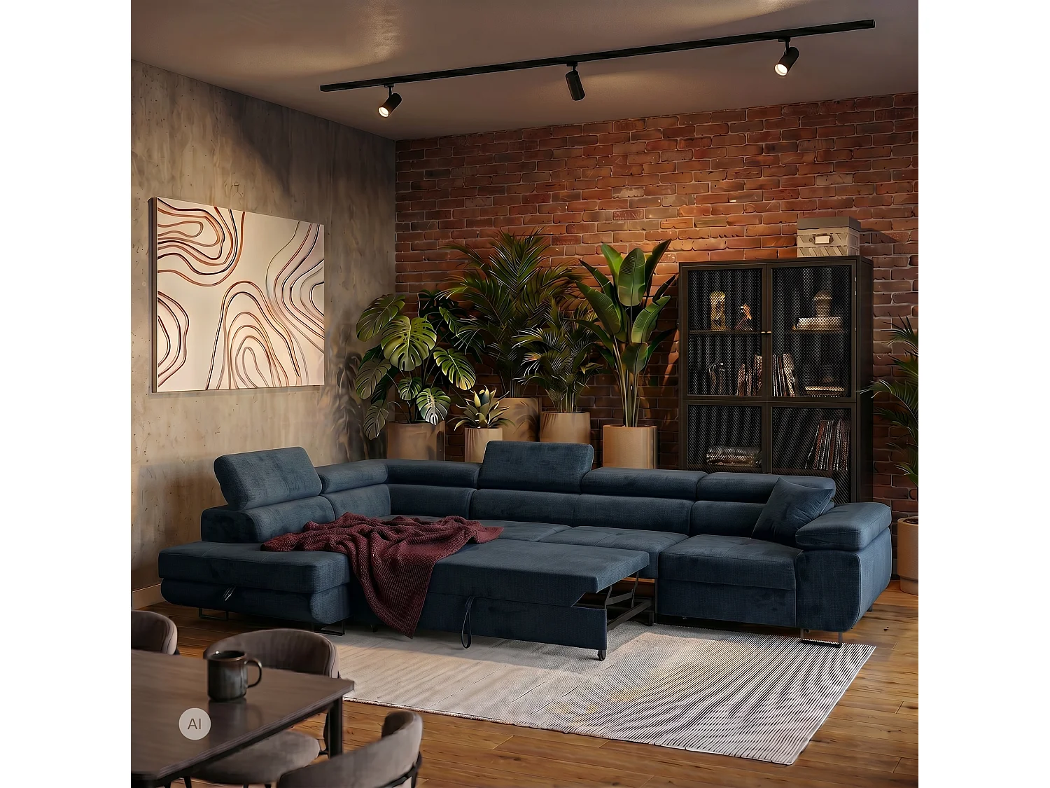 Ecksofa WILD MAXI L links mit Schlaffunktion 125x195 Velours marineblau