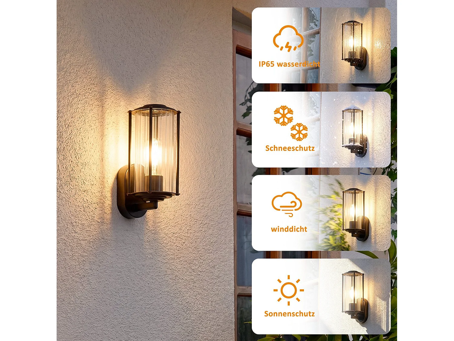 ZMH Applique Murale Extérieur/Intérieur Noir E27 Max 40W Pour Terrasse Balcon Façade Jardin (Sans Ampoule)