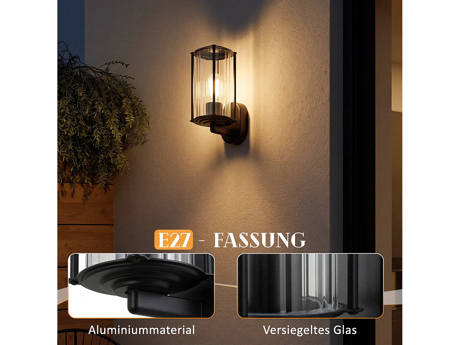 ZMH Applique Murale Extérieur/Intérieur Noir E27 Max 40W Pour Terrasse Balcon Façade Jardin (Sans Ampoule)
