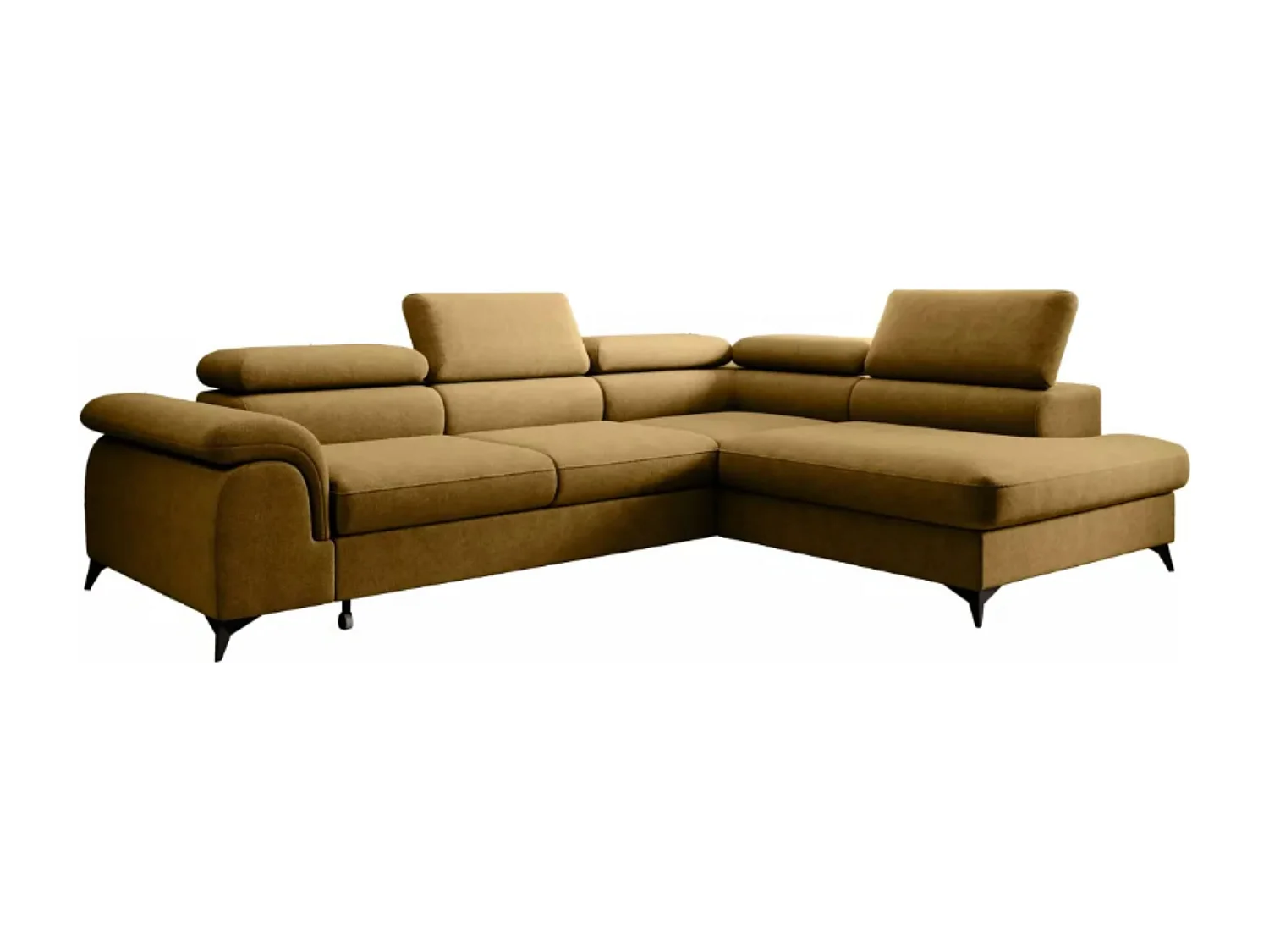 Canapé d'angle PLAZA L Droit avec fonction couchage 125x195 Velours Doré