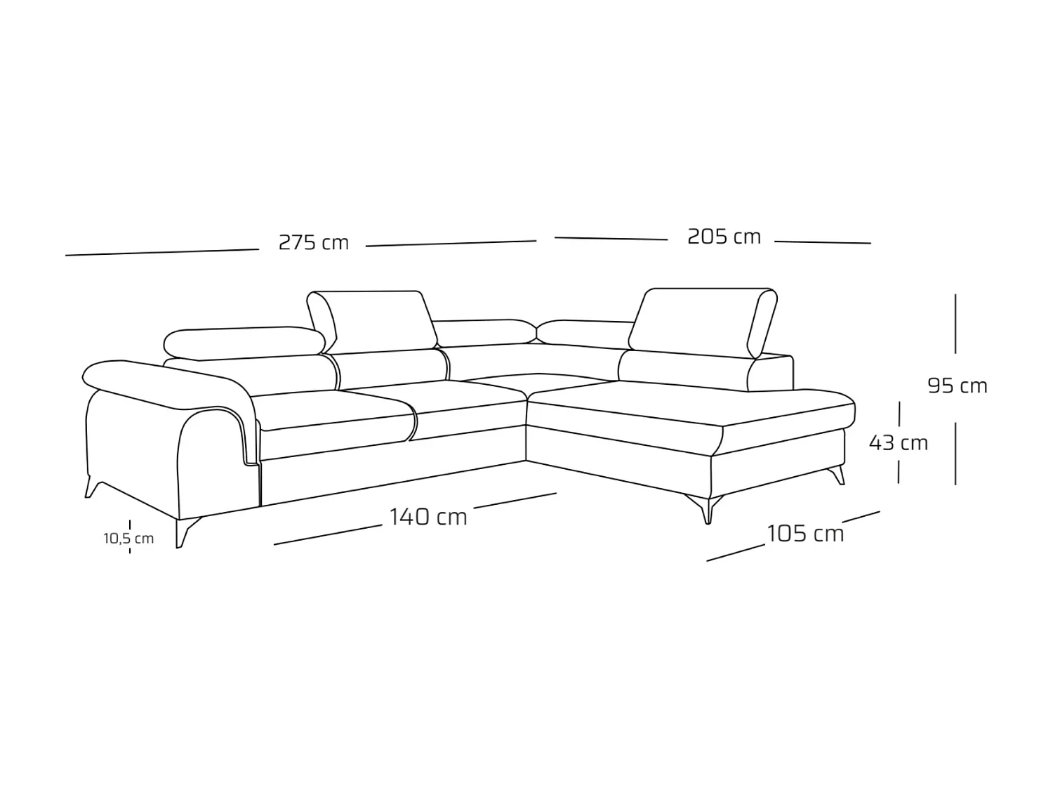 Canapé d'angle PLAZA L Droit avec fonction couchage 125x195 Velours Doré