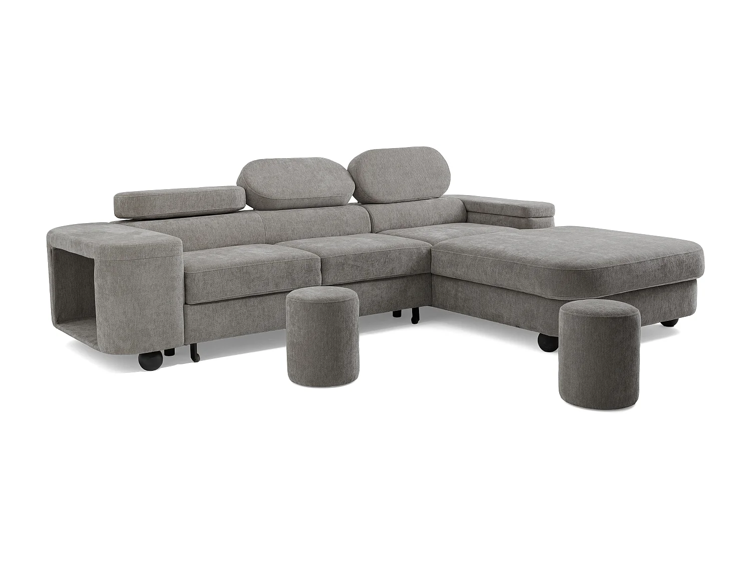 Canapé d'angle LOVE L Droit avec fonction couchage 124x210 Chenille Gris