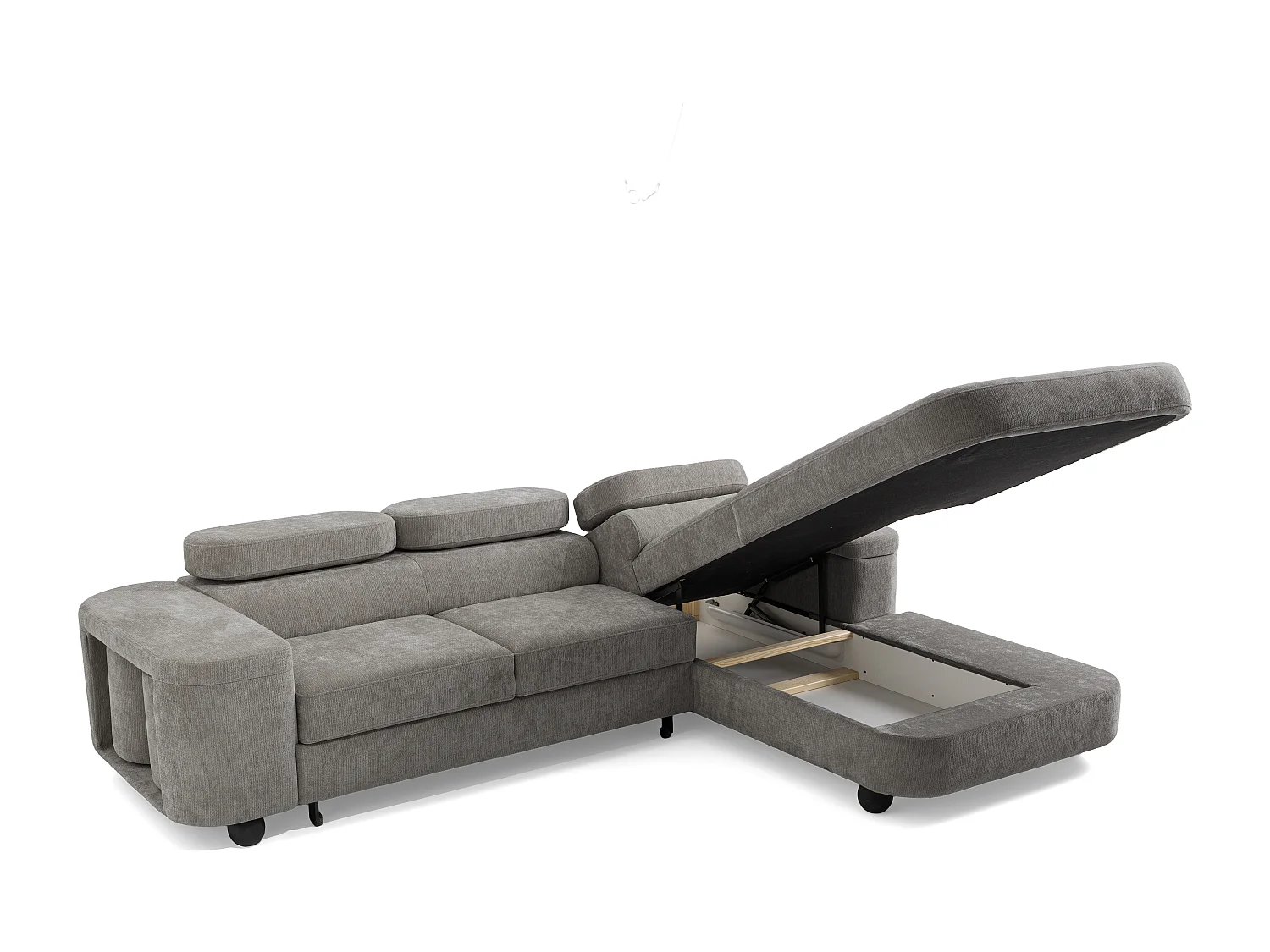Canapé d'angle LOVE L Droit avec fonction couchage 124x210 Chenille Gris