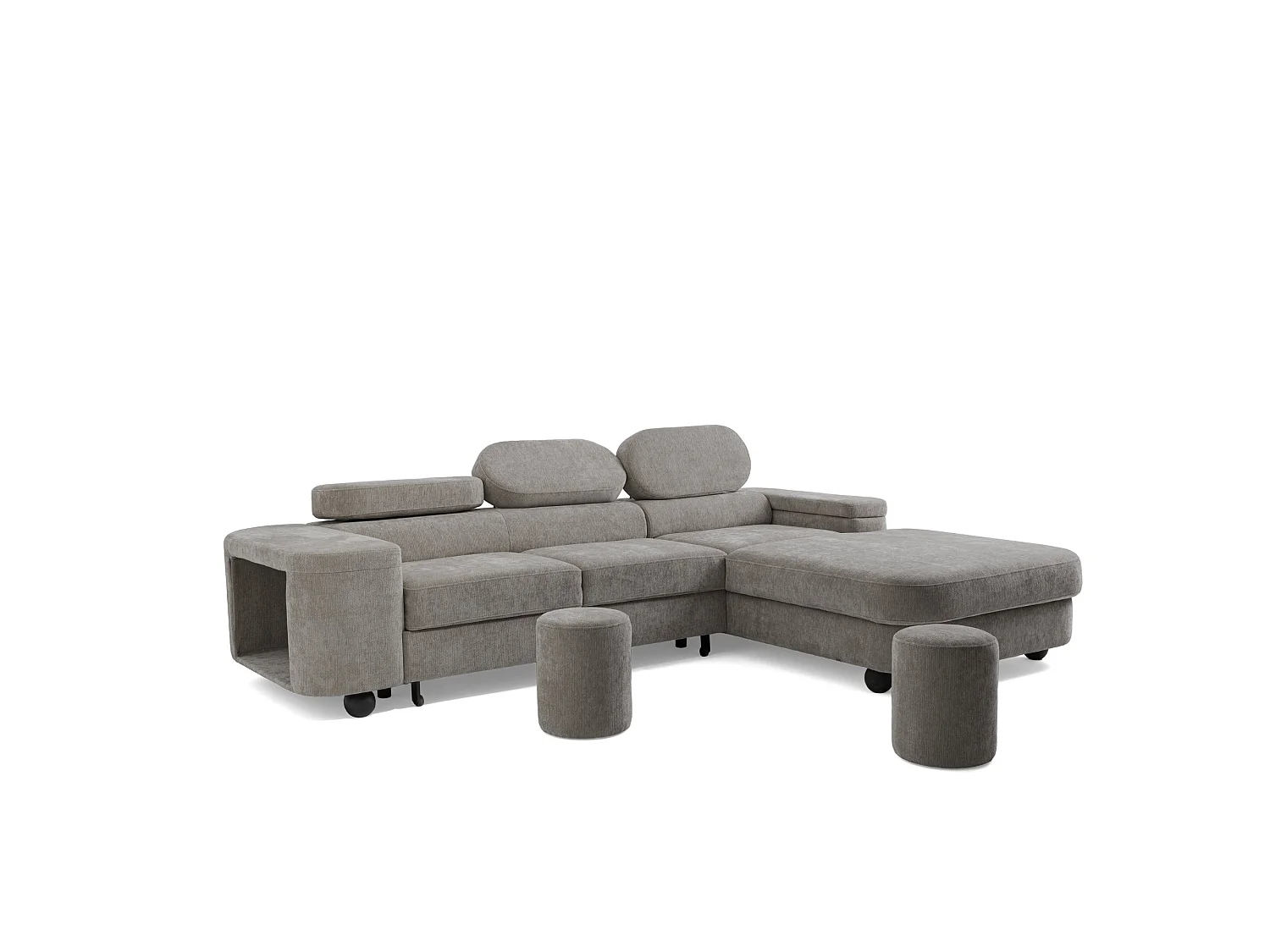 Canapé d'angle droit 3 places en tissu chenille gris LOVE
