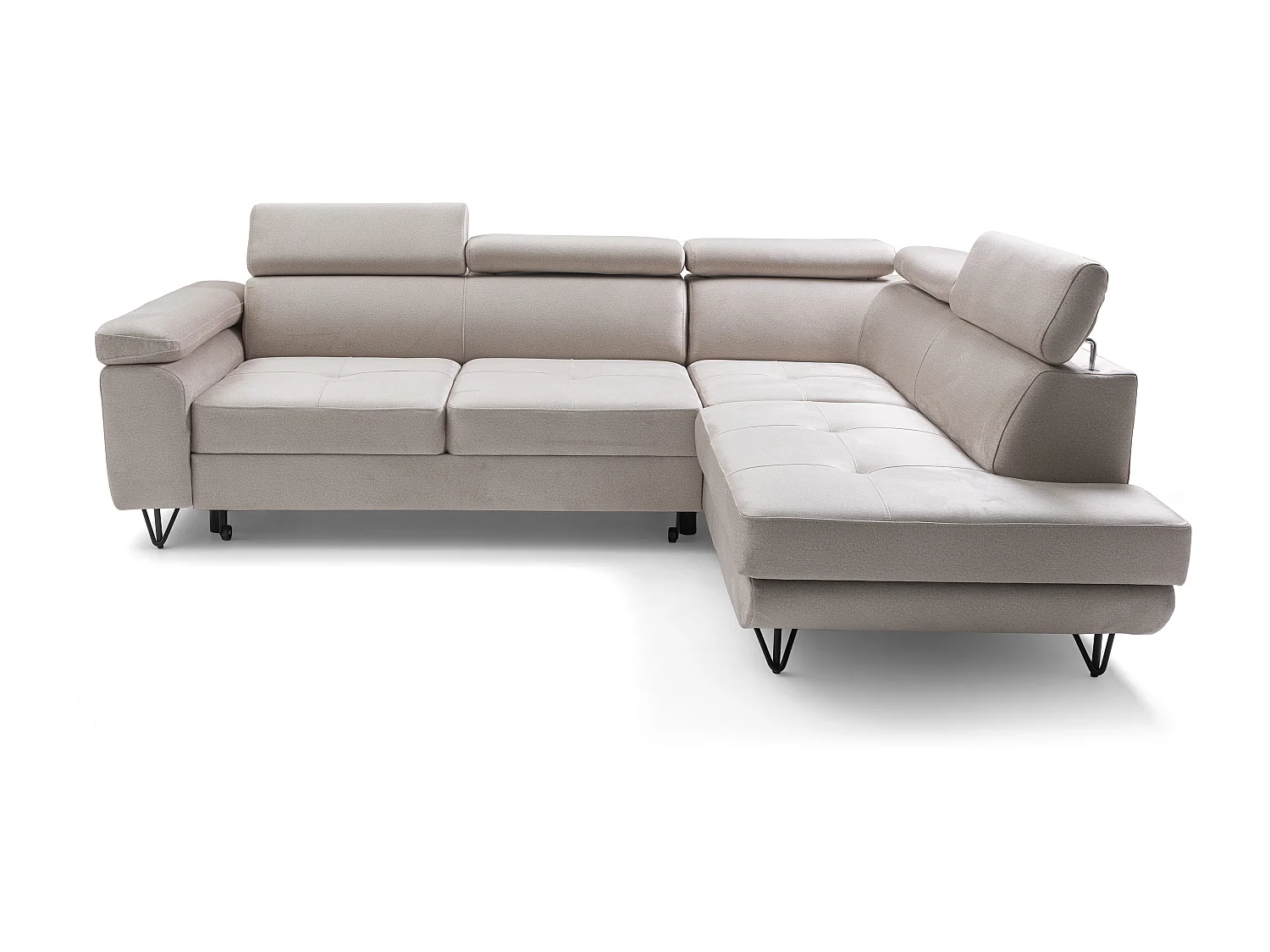 Canapé d'angle JUNIOR L Droit avec fonction couchage 128x194 Velours Crème