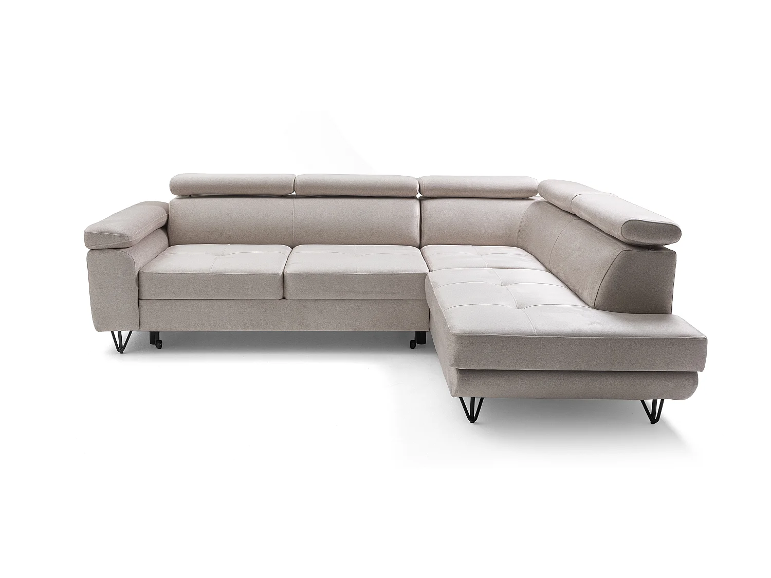 Canapé d'angle JUNIOR L Droit avec fonction couchage 128x194 Velours Crème