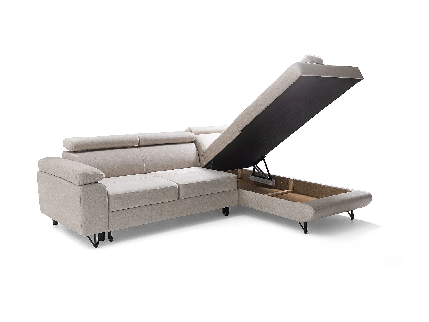 Canapé d'angle JUNIOR L Droit avec fonction couchage 128x194 Velours Crème