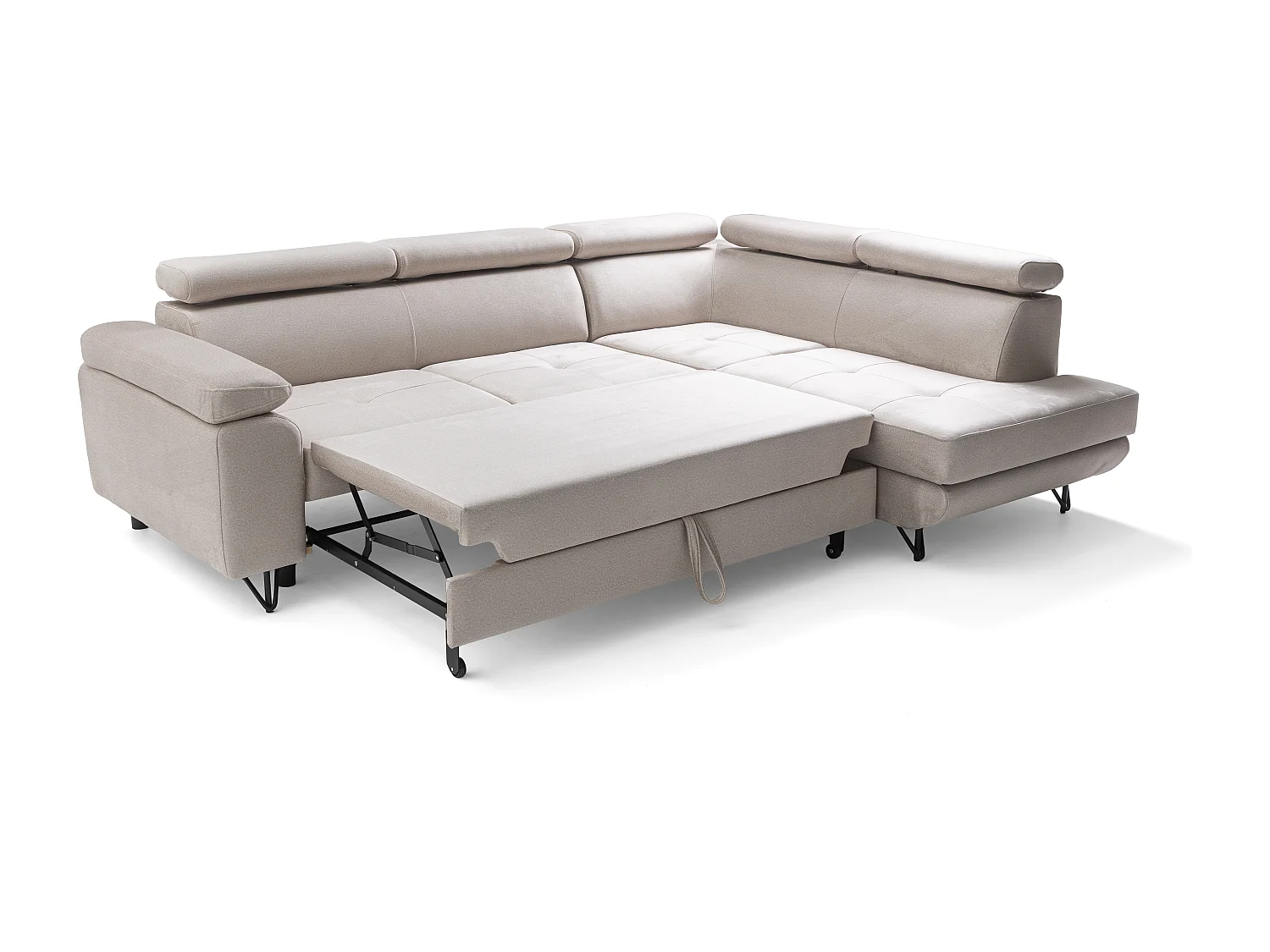 Canapé d'angle JUNIOR L Droit avec fonction couchage 128x194 Velours Crème