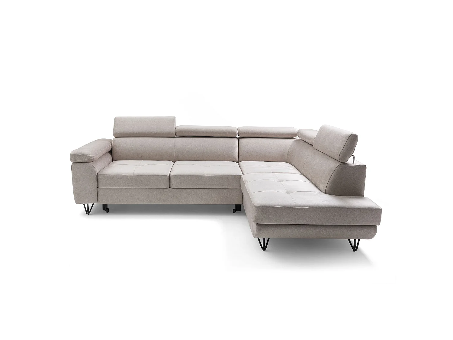 Hoekbank JUNIOR L rechts met slaapfunctie 128x194 velours crème