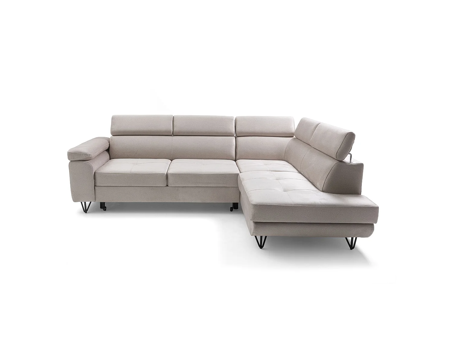 Hoekbank JUNIOR L rechts met slaapfunctie 128x194 velours crème