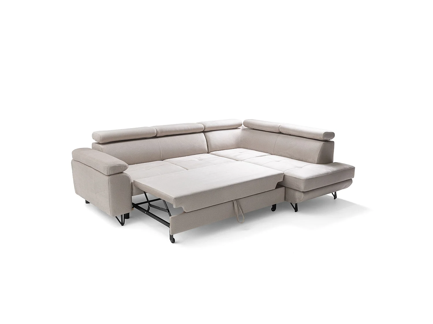 Hoekbank JUNIOR L rechts met slaapfunctie 128x194 velours crème