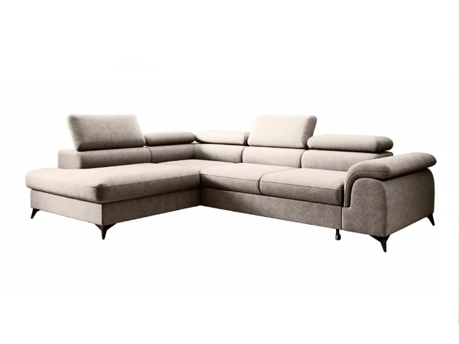 Canapé d'angle PLAZA L Gauche avec fonction couchage 125x195 Velours Beige