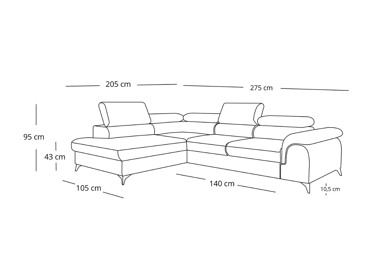 Canapé d'angle PLAZA L Gauche avec fonction couchage 125x195 Velours Beige