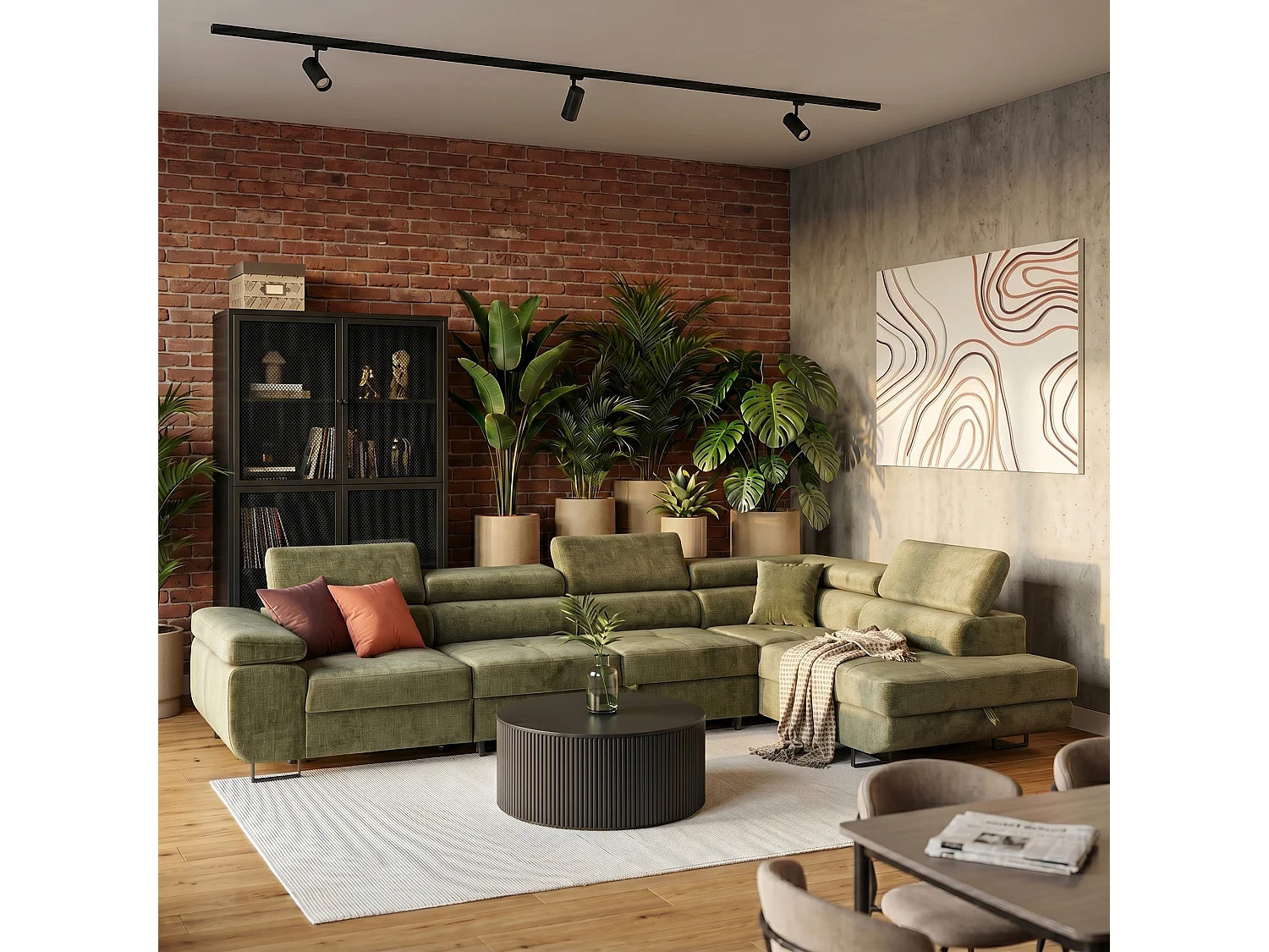 Hoekbank WILD MAXI L rechts met slaapfunctie 125x195 velours lichtgroen