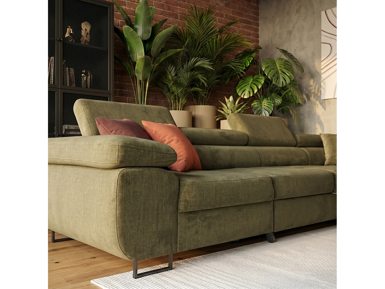 Hoekbank WILD MAXI L rechts met slaapfunctie 125x195 velours lichtgroen