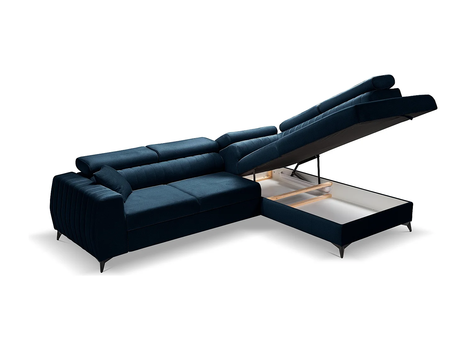 Ecksofa PIERO L links mit Schlaffunktion 125x195 Velours marineblau