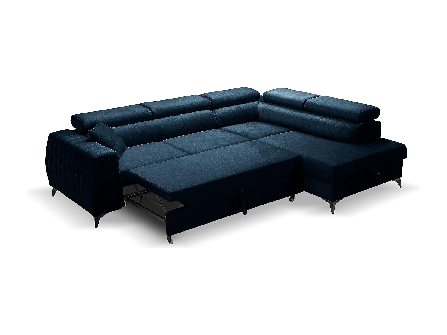 Ecksofa PIERO L links mit Schlaffunktion 125x195 Velours marineblau