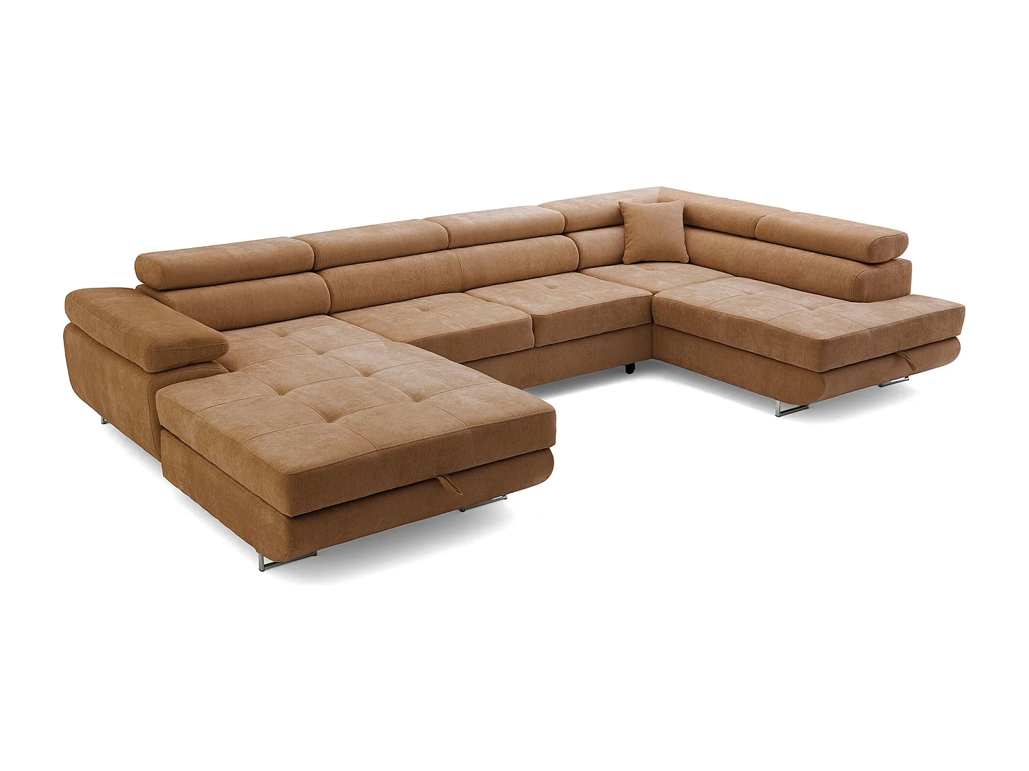 Canapé panoramique convertible avec coffre WILD U Droit avec fonction couchage  Chenille Marron