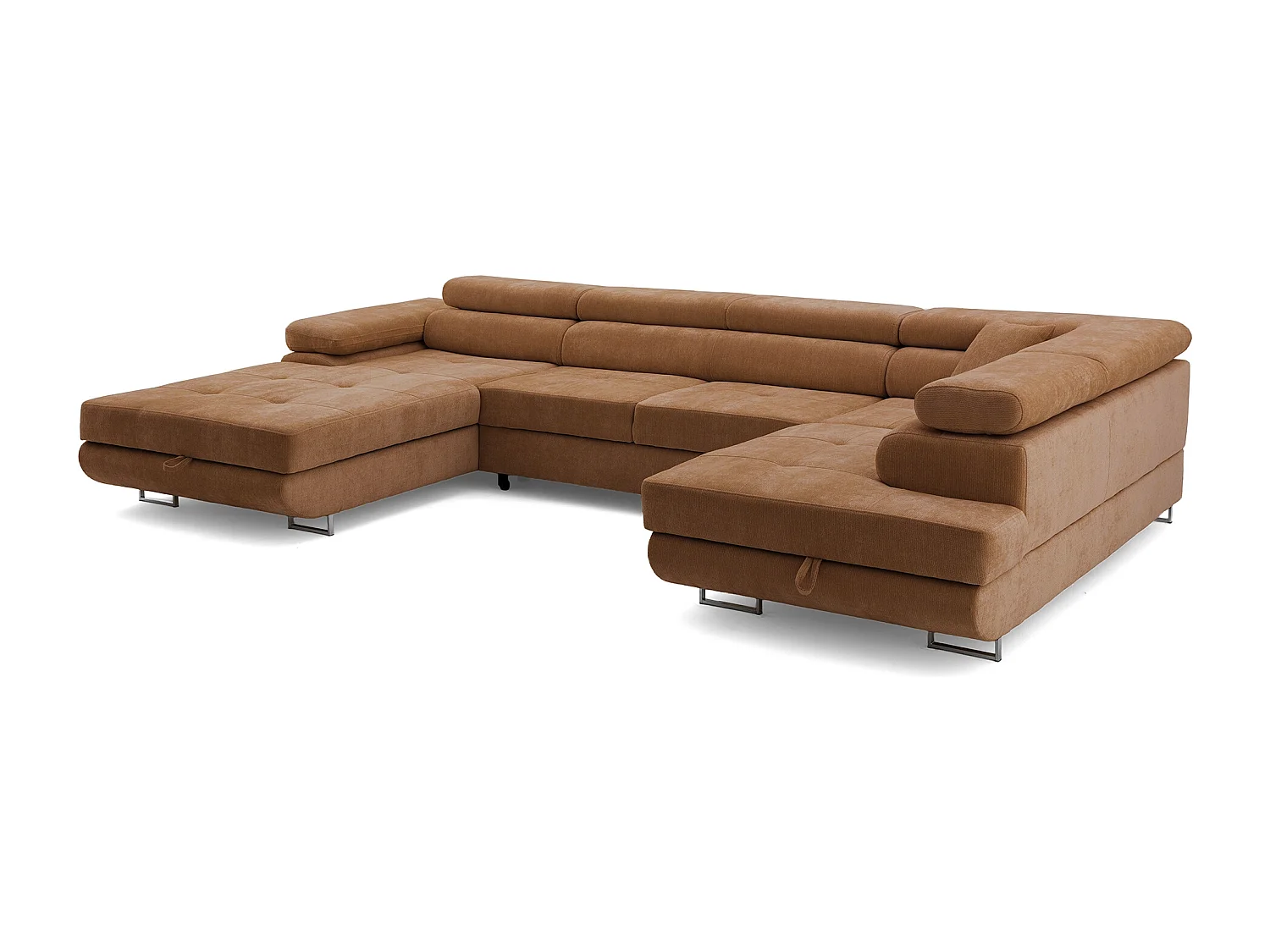 Canapé panoramique convertible avec coffre WILD U Droit avec fonction couchage  Chenille Marron