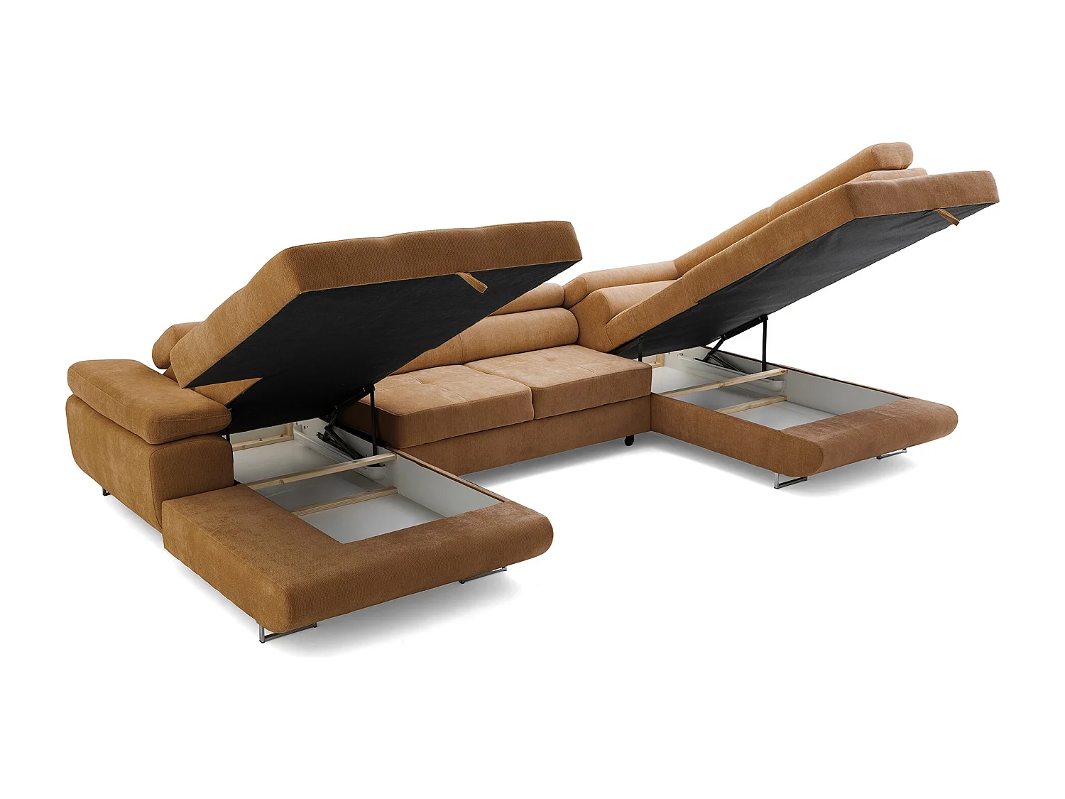 Canapé panoramique convertible avec coffre WILD U Droit avec fonction couchage  Chenille Marron
