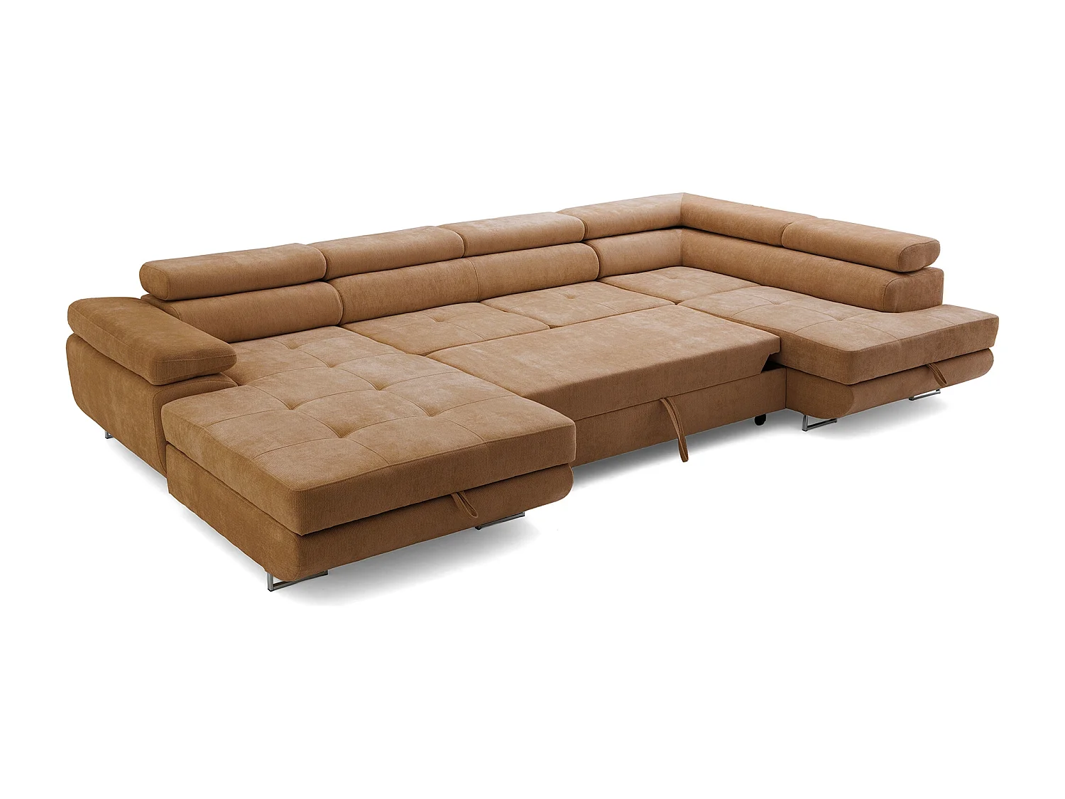 Canapé panoramique convertible avec coffre WILD U Droit avec fonction couchage  Chenille Marron