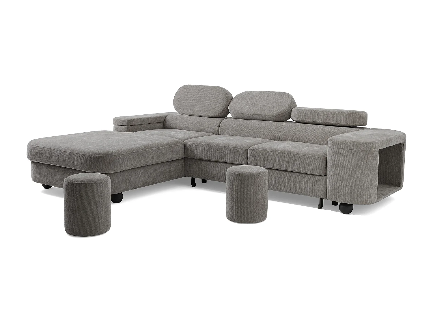 Canapé d'angle LOVE L Gauche avec fonction couchage 124x210 Chenille Gris