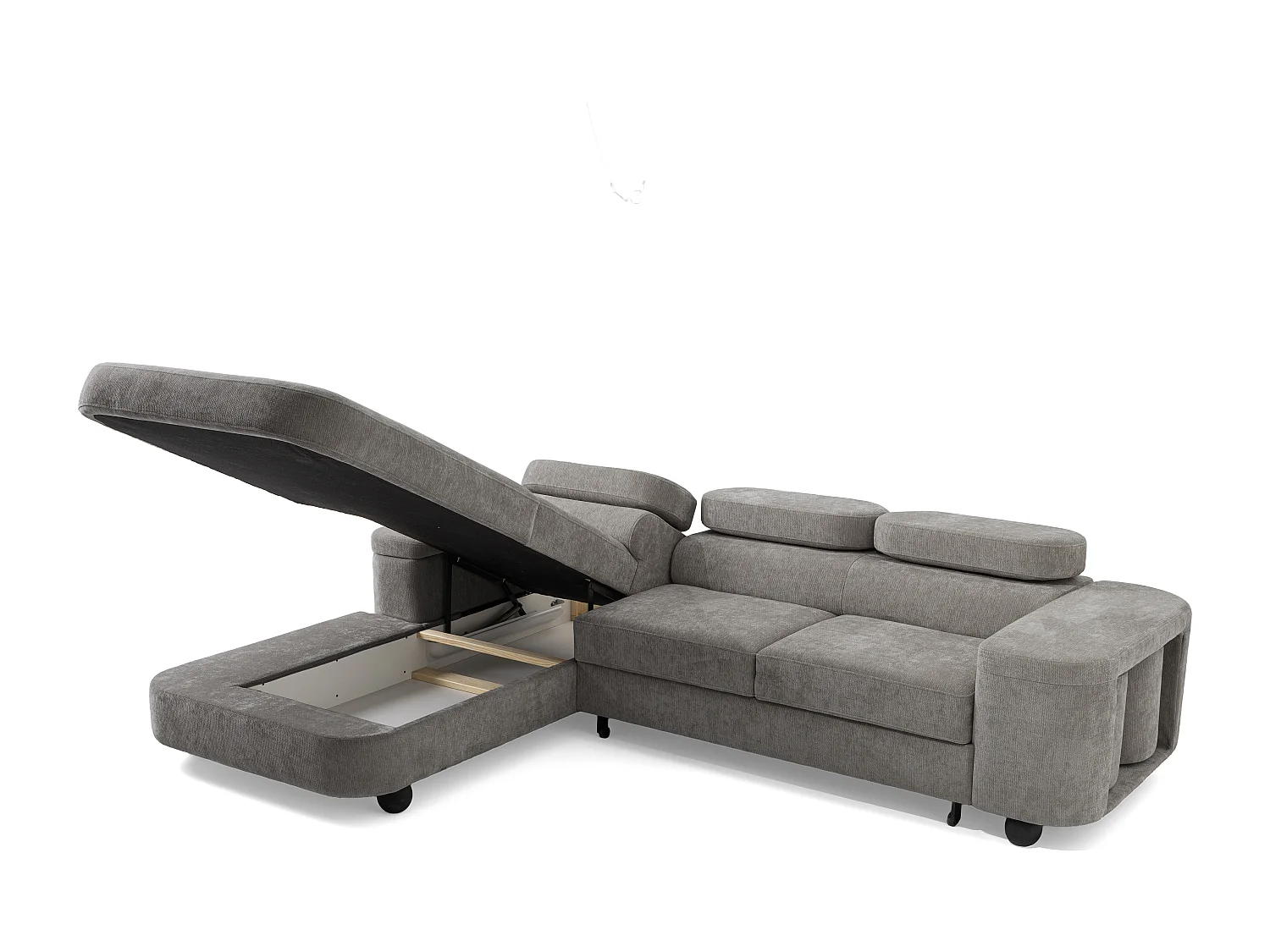 Canapé d'angle LOVE L Gauche avec fonction couchage 124x210 Chenille Gris