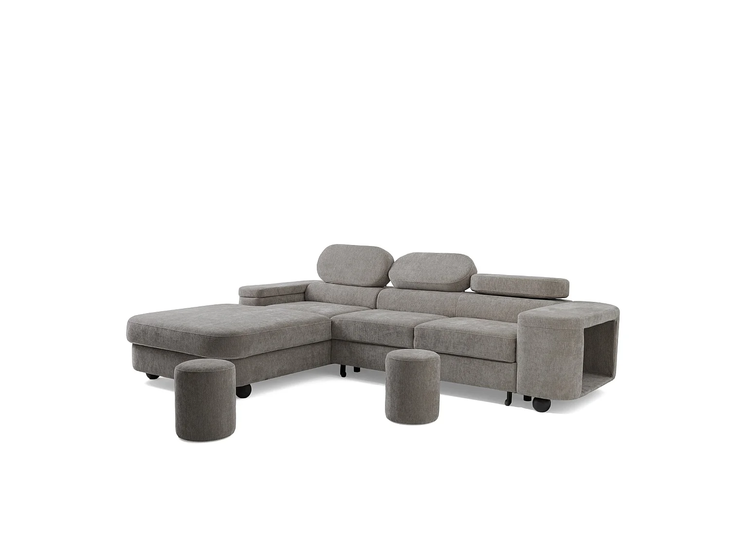 Canapé d'angle gauche 3 places en tissu chenille gris LOVE