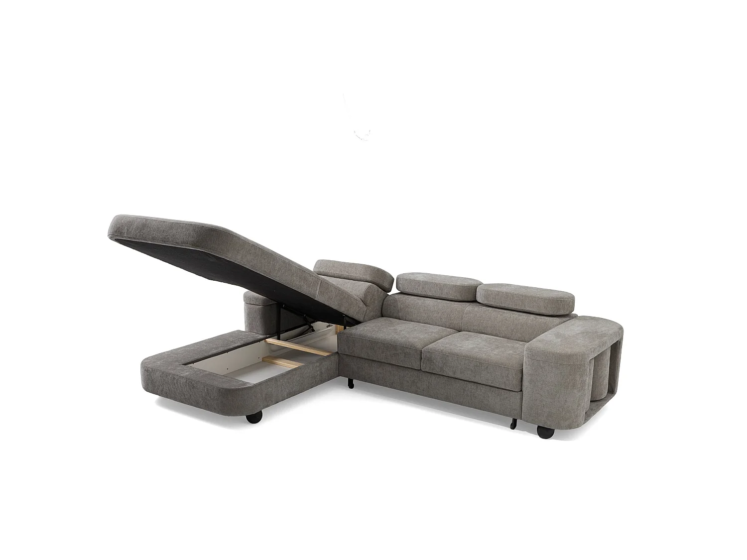 Canapé d'angle gauche 3 places en tissu chenille gris LOVE