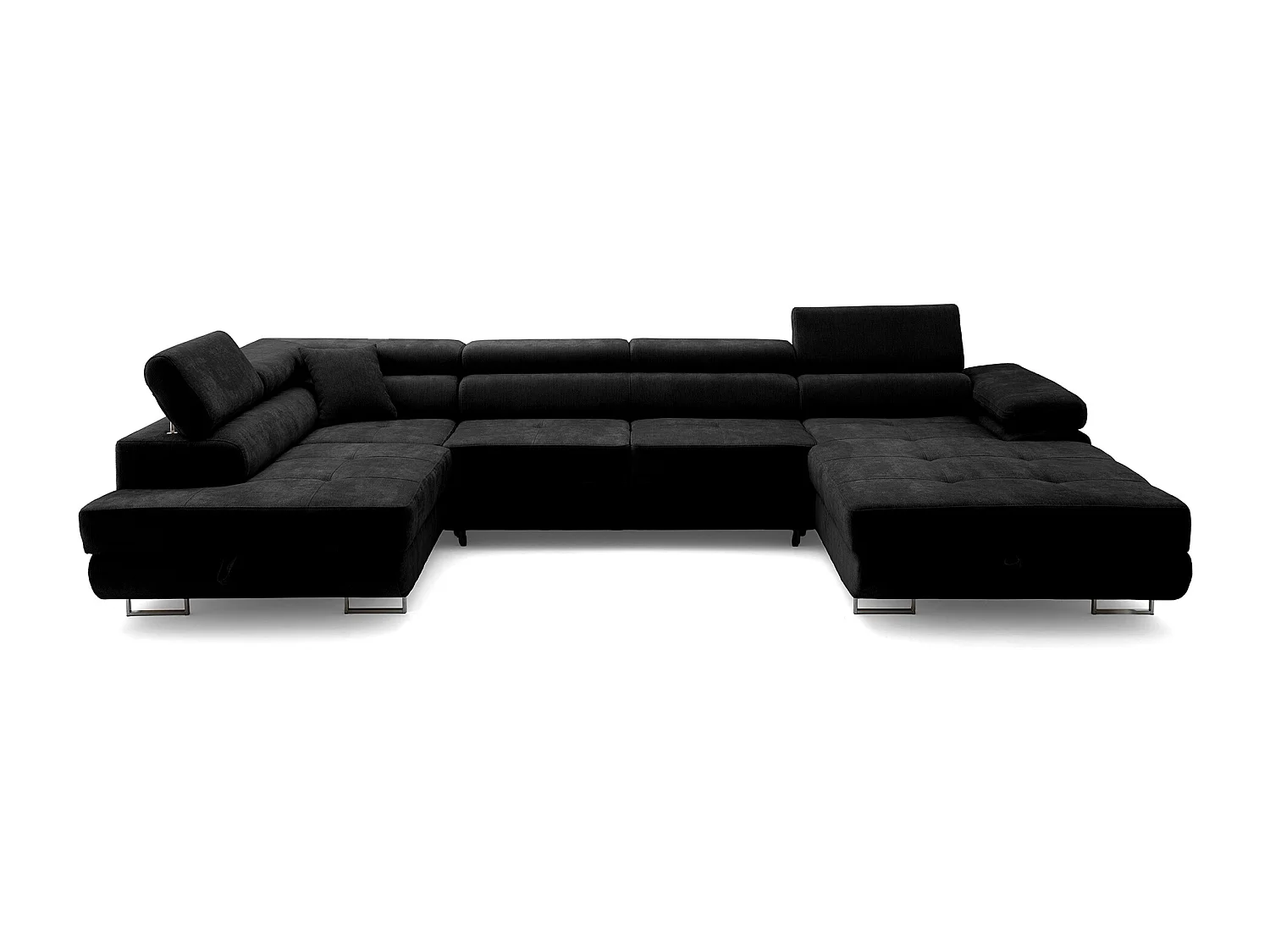 Canapé panoramique convertible avec coffre WILD U Gauche avec fonction couchage  Chenille Noir