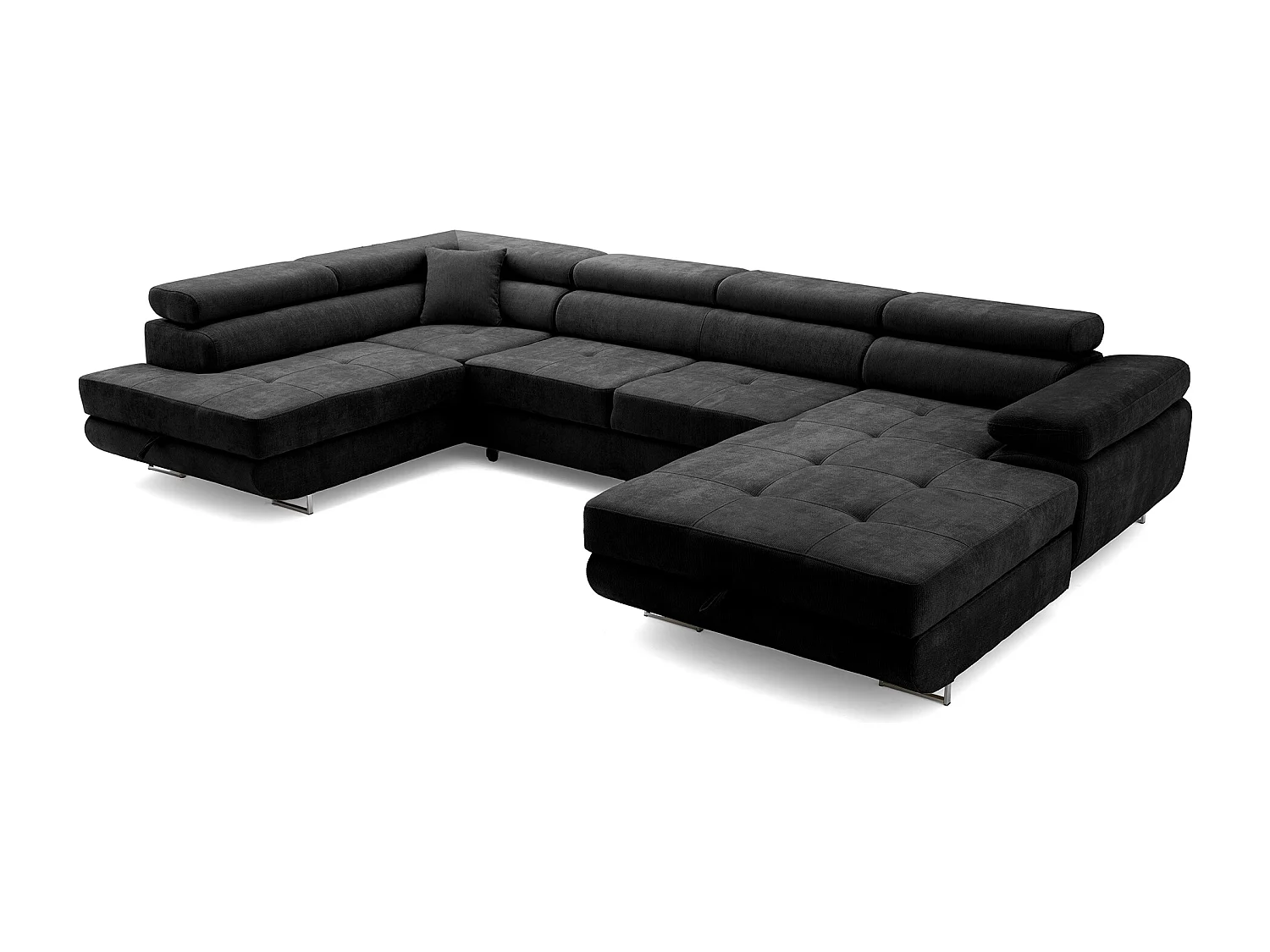 Canapé panoramique convertible avec coffre WILD U Gauche avec fonction couchage  Chenille Noir