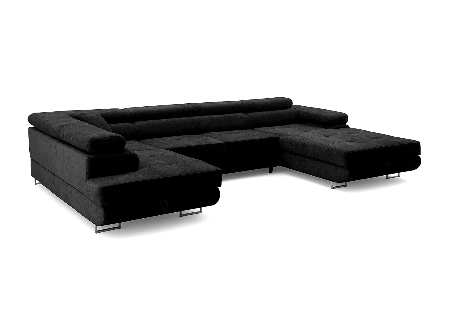 Canapé panoramique convertible avec coffre WILD U Gauche avec fonction couchage  Chenille Noir
