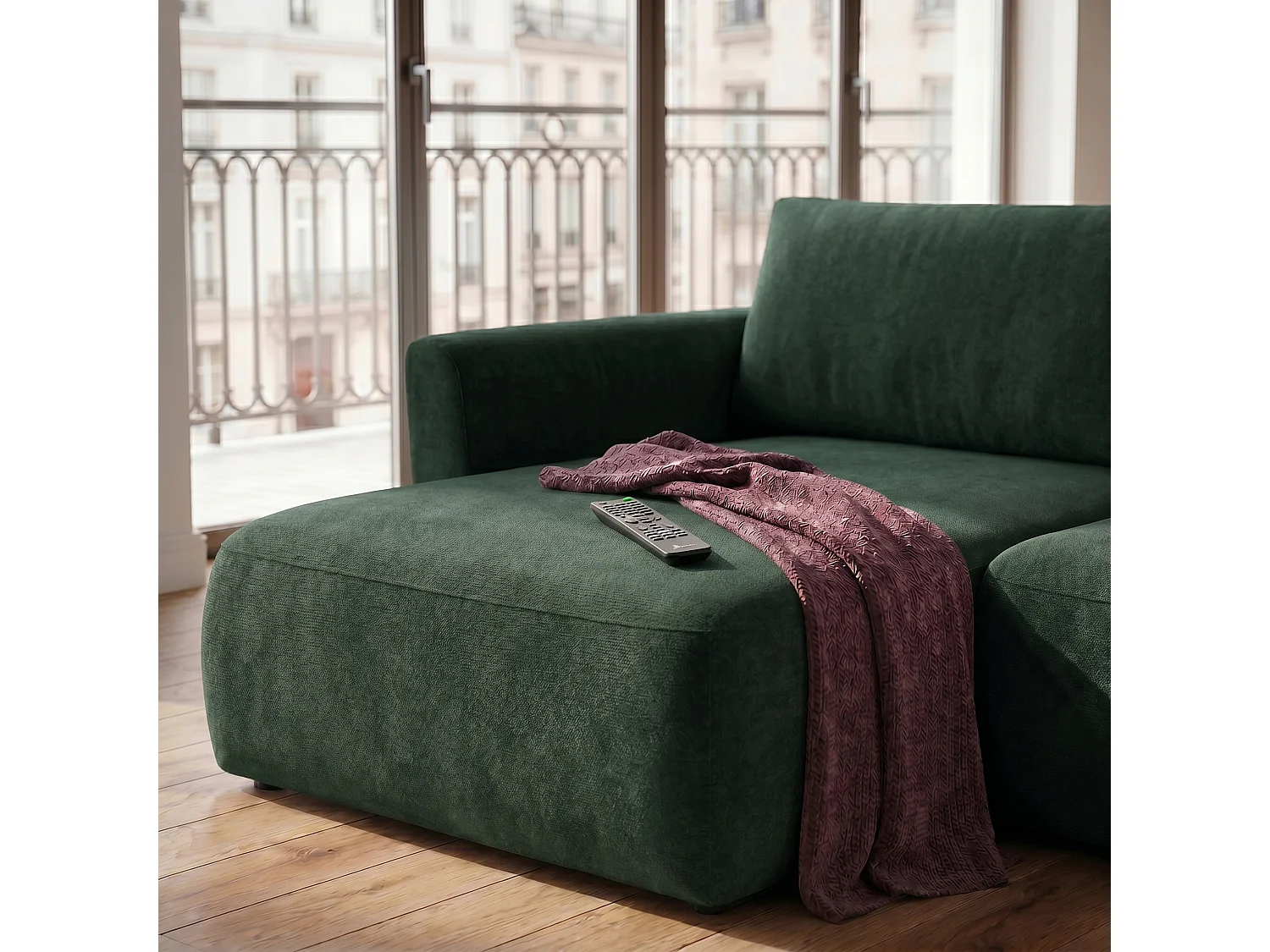 Canapé d'angle BELLA L Gauche avec fonction couchage 140x205 Velours Vert