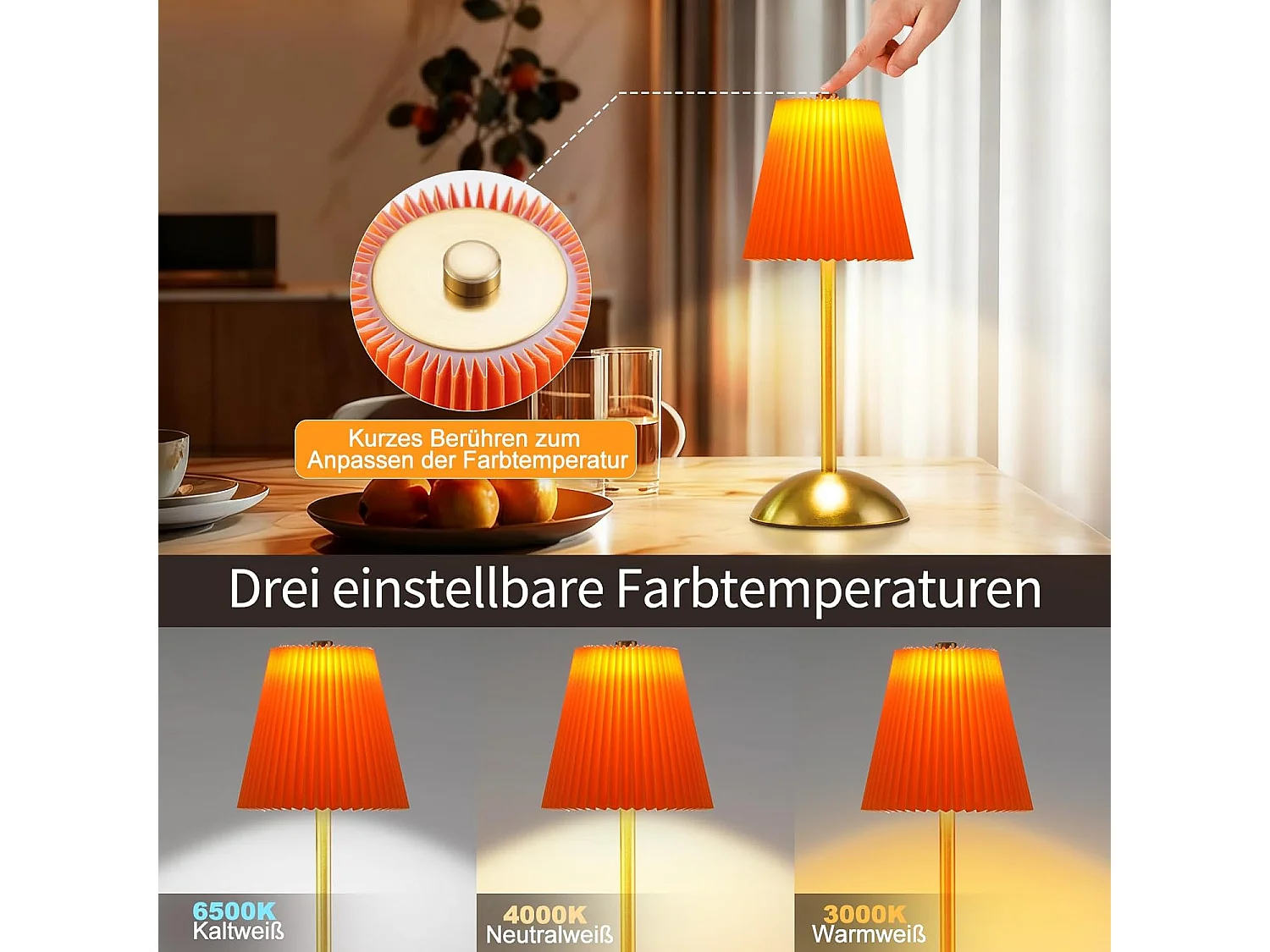 ZMH Lot de 2 Lampe à poser LED Sans Fil Avec 3 Températures De Couleur Pour Salle à Manger