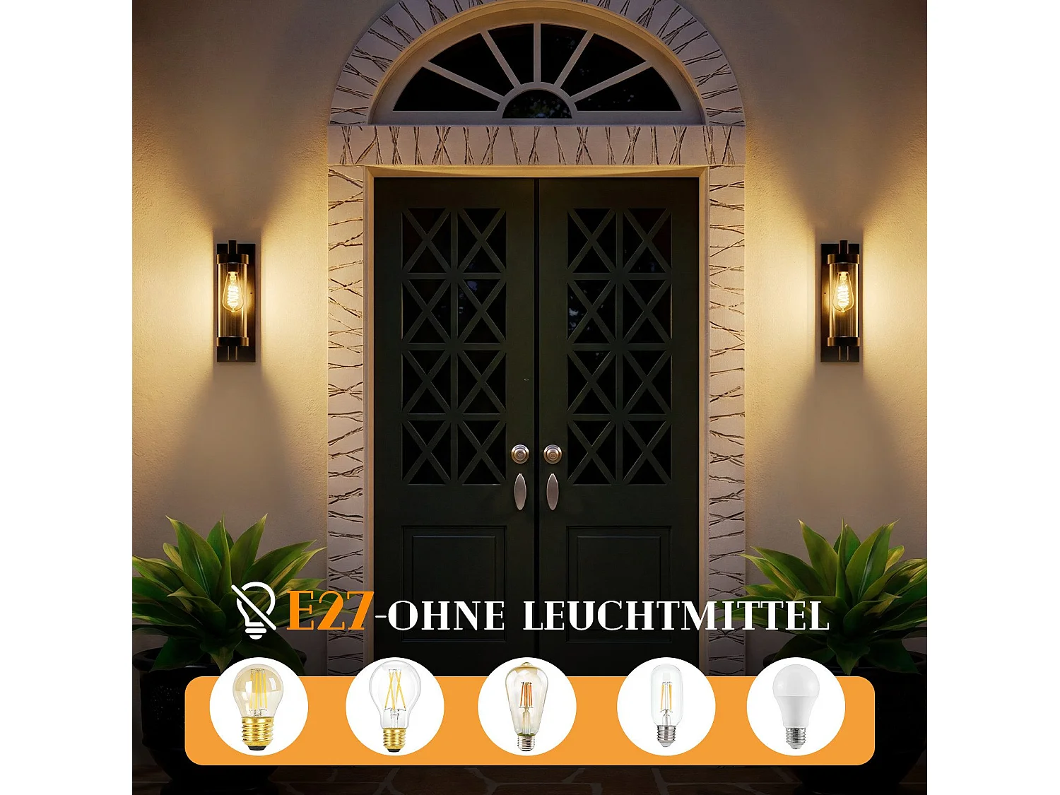 ZMH Applique Murale Extérieur/Intérieur Noir E27 Max 40W Pour Terrasse Balcon Façade Jardin (Sans Ampoule)