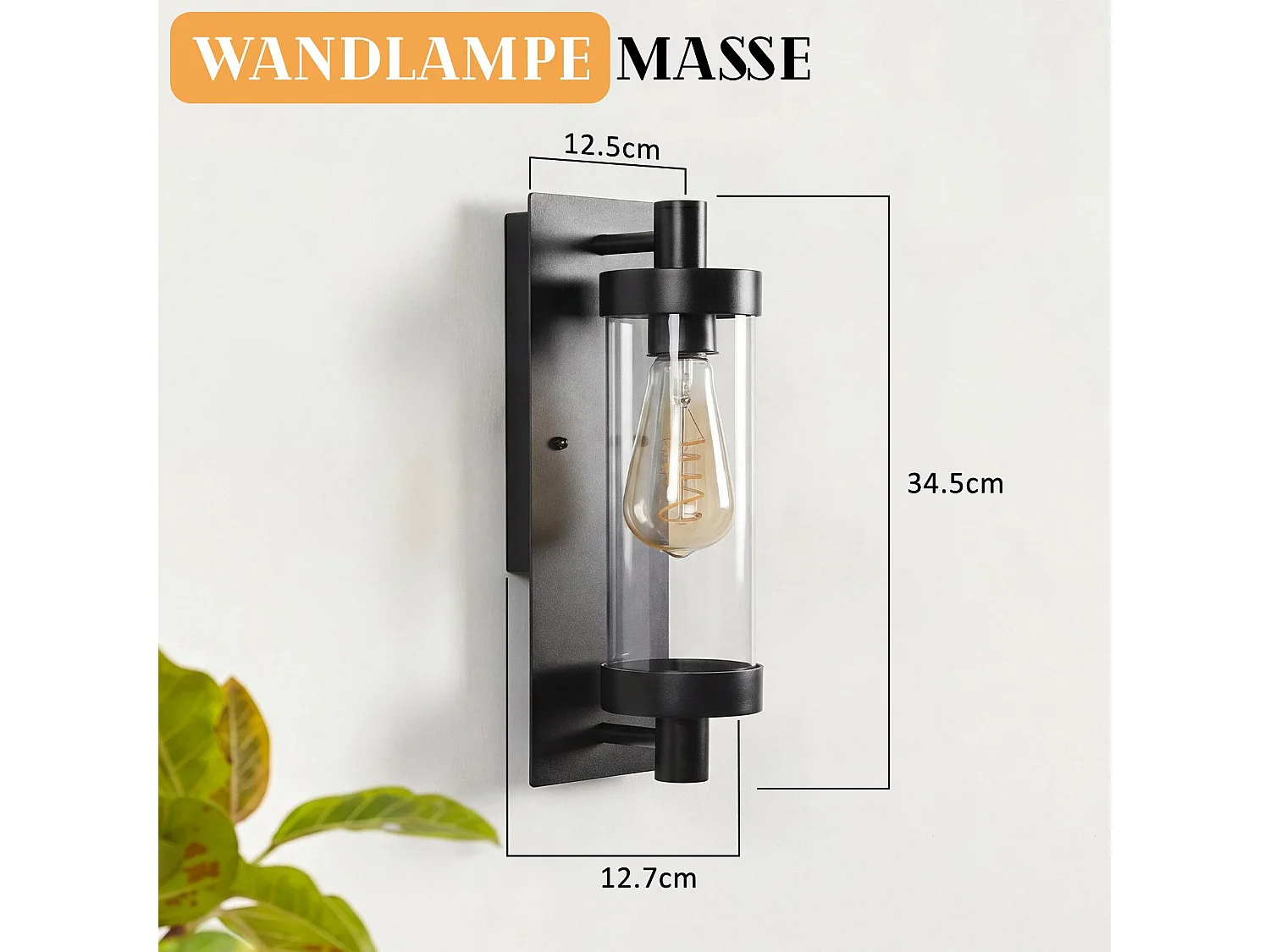 ZMH Applique Murale Extérieur/Intérieur Noir E27 Max 40W Pour Terrasse Balcon Façade Jardin (Sans Ampoule)