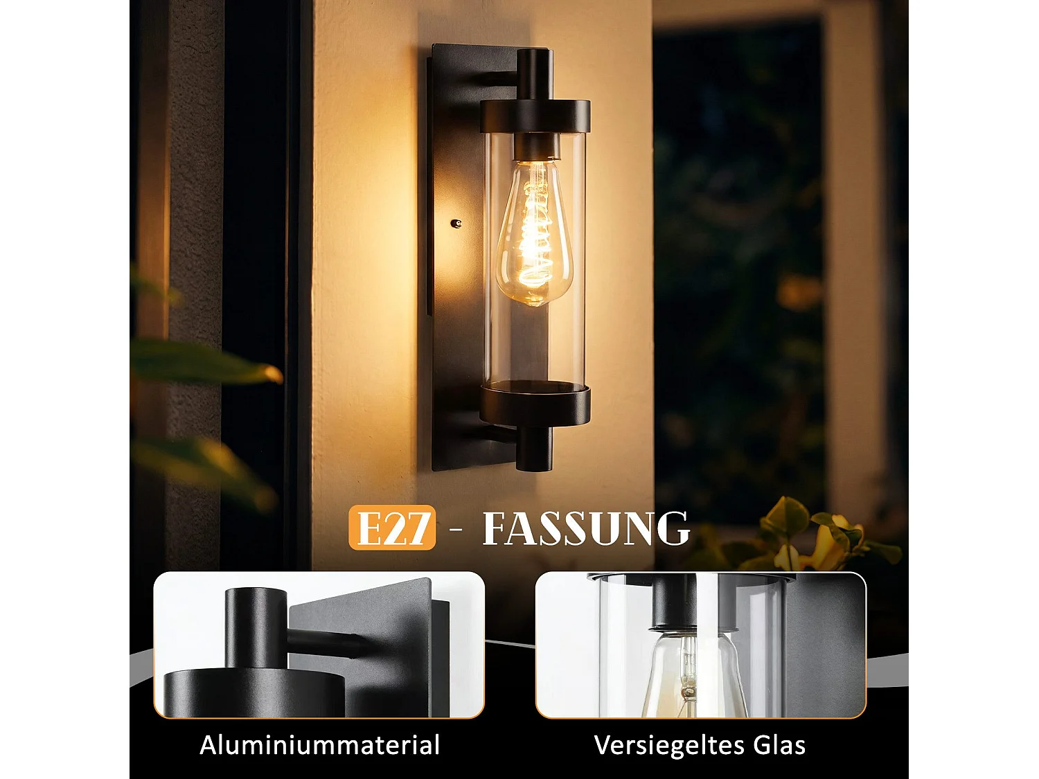 ZMH Applique Murale Extérieur/Intérieur Noir E27 Max 40W Pour Terrasse Balcon Façade Jardin (Sans Ampoule)