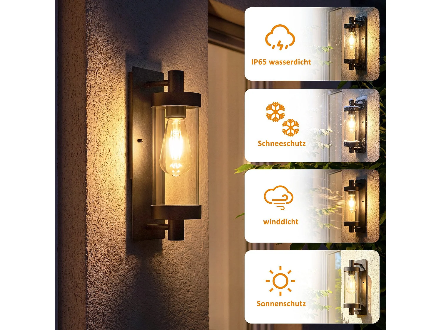 ZMH Applique Murale Extérieur/Intérieur Noir E27 Max 40W Pour Terrasse Balcon Façade Jardin (Sans Ampoule)