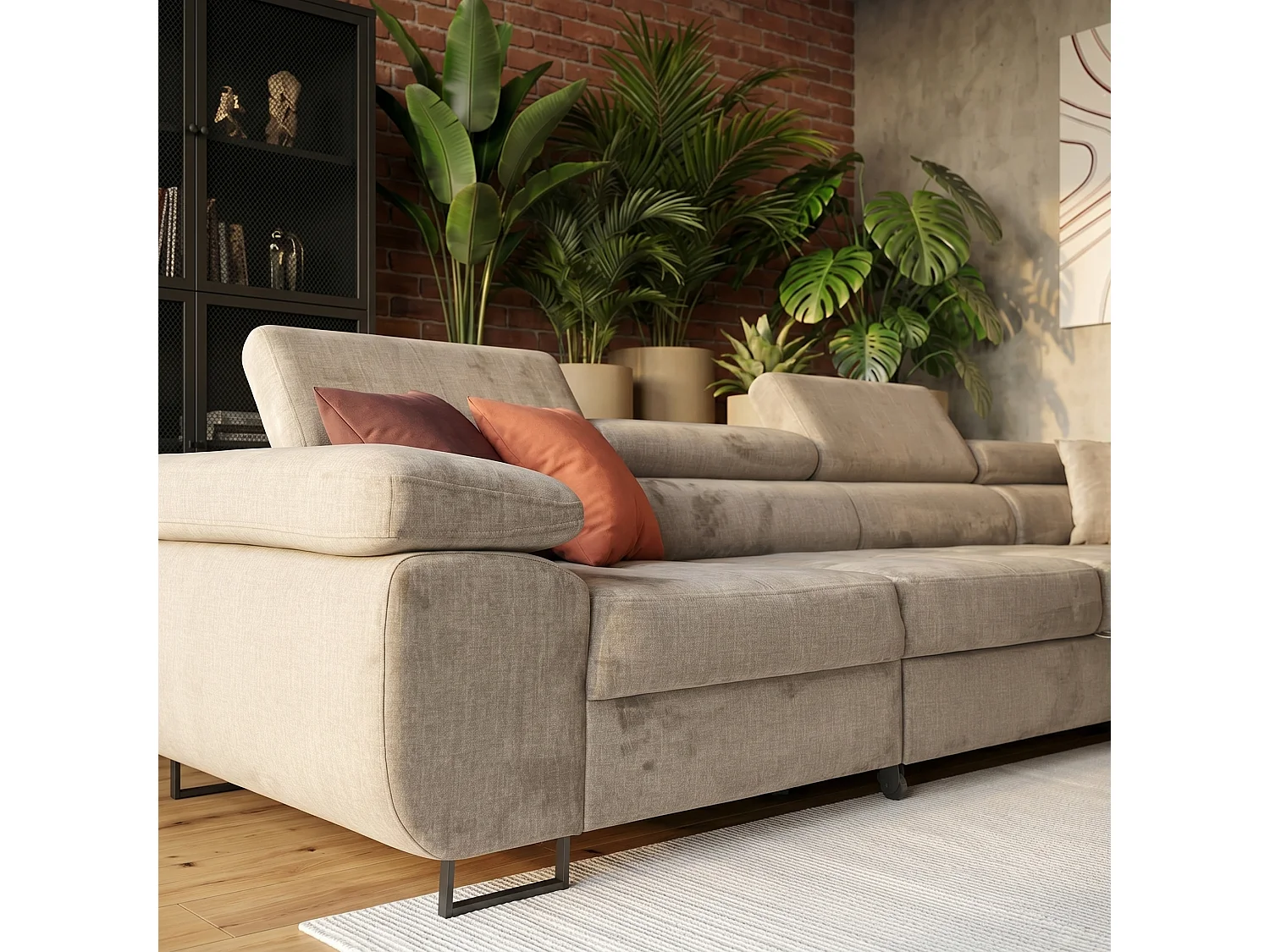Hoekbank WILD MAXI L rechts met slaapfunctie 125x195 velours beige