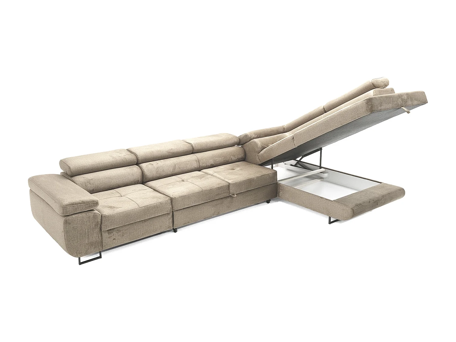 Hoekbank WILD MAXI L rechts met slaapfunctie 125x195 velours beige