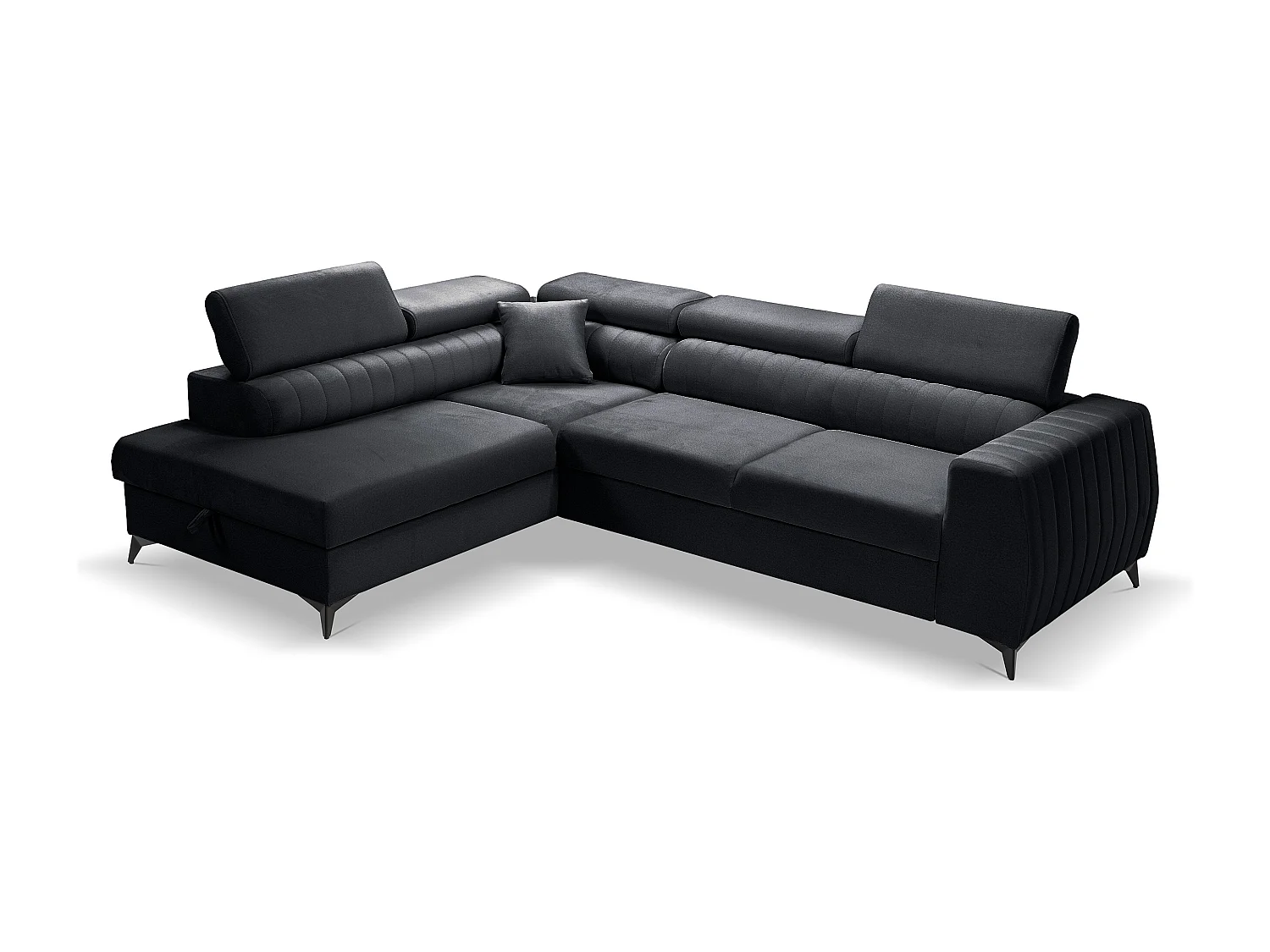 Canapé d'angle PIERO L Gauche avec fonction couchage 125x195 Velours Gris Foncé