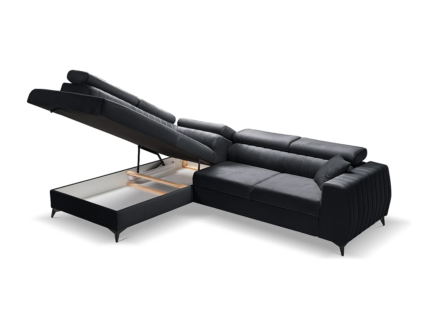Canapé d'angle PIERO L Gauche avec fonction couchage 125x195 Velours Gris Foncé
