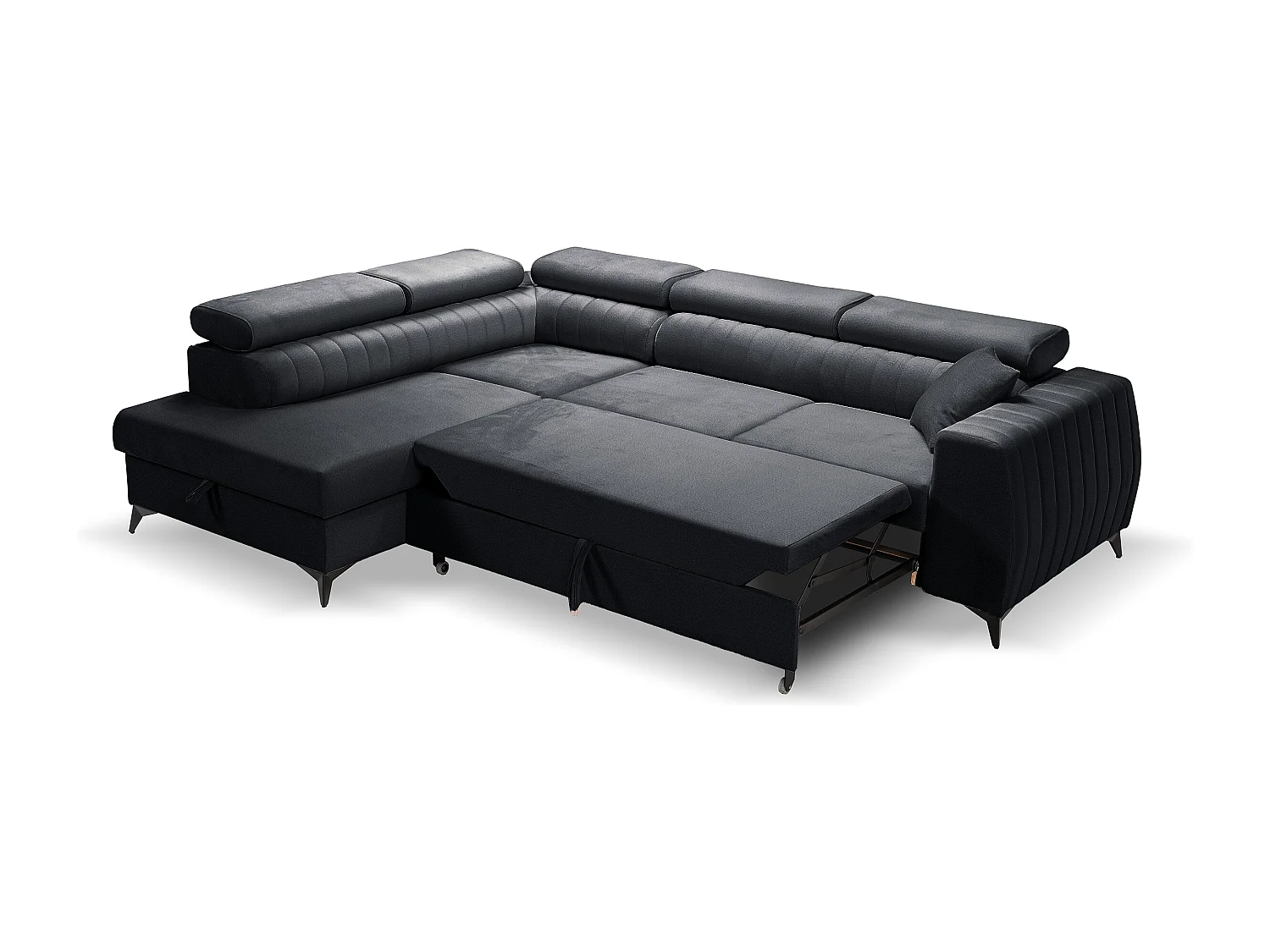Canapé d'angle PIERO L Gauche avec fonction couchage 125x195 Velours Gris Foncé